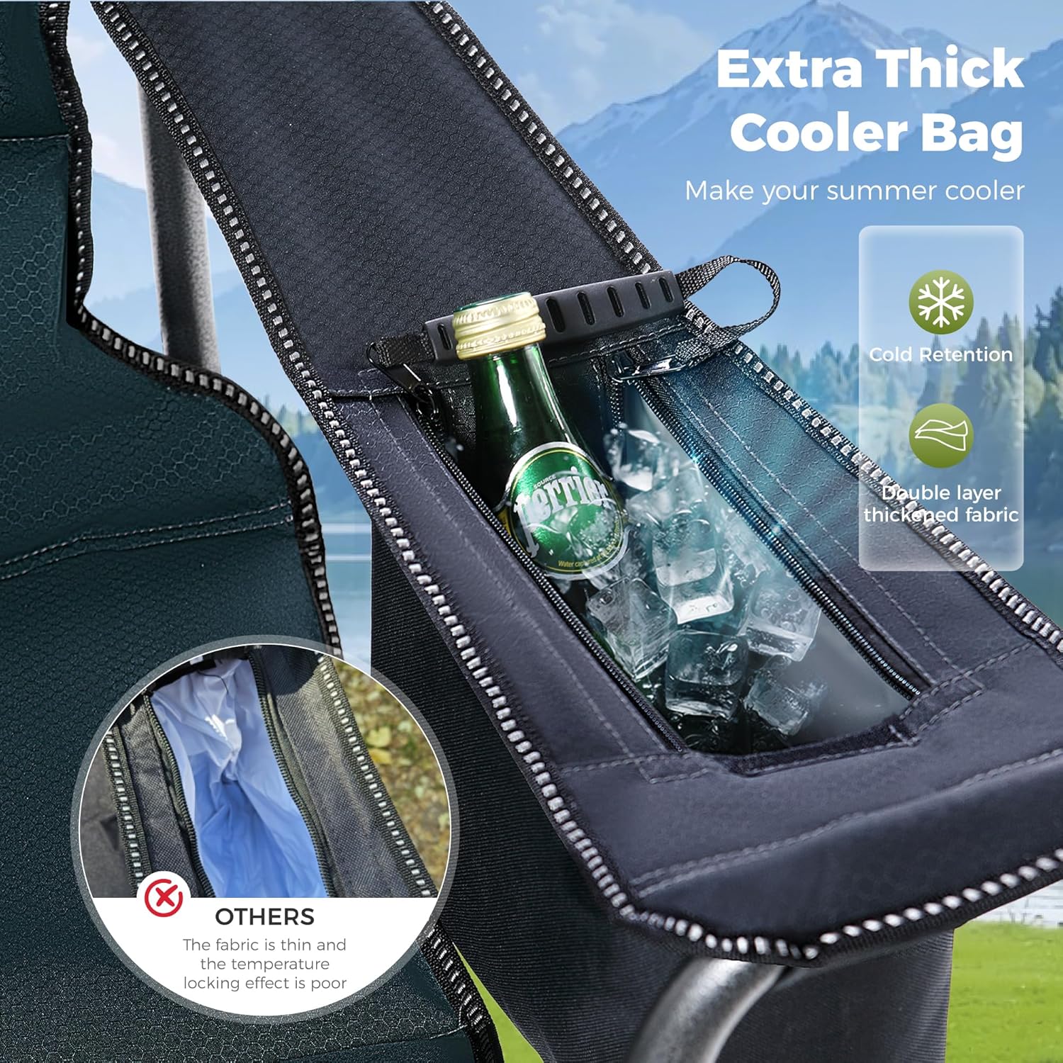 Detalle de ALPHA CAMP Set of 2 Heavy-Duty Camping Chairs for Adults – Up to 200 kg (Green)