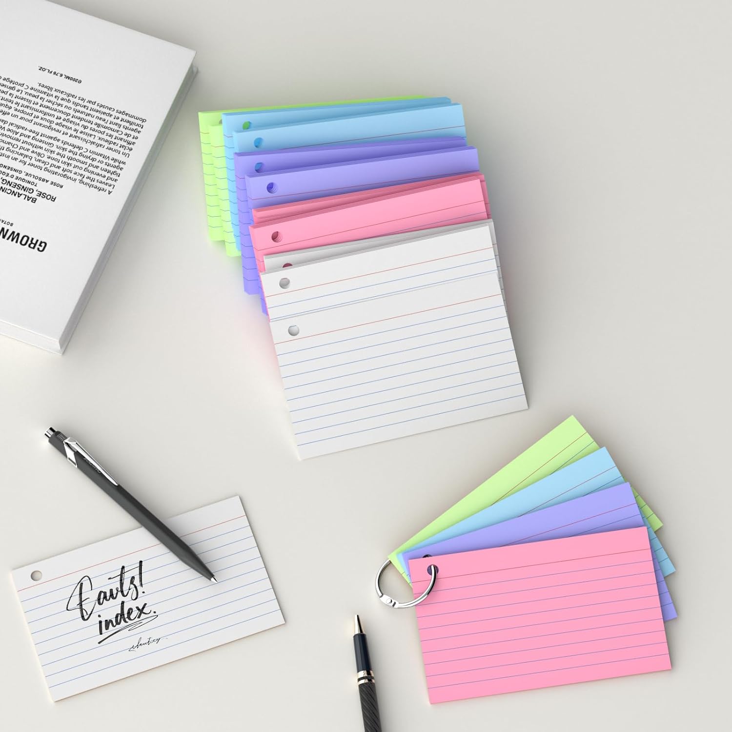 Detalle 2 de AILZFEI index cards 3x5 colored, 3x5-Inch Cards with Key Ring, 5 Colors