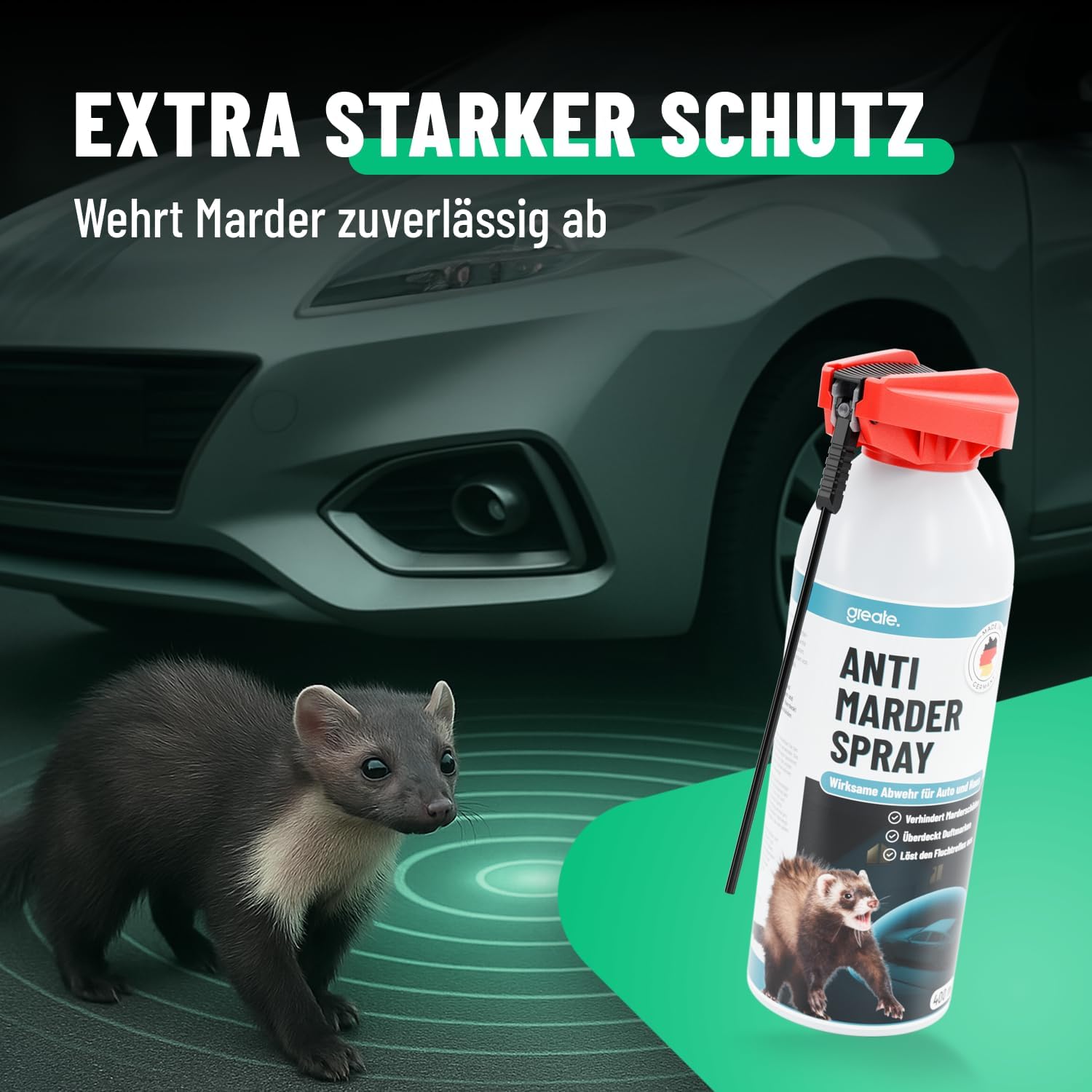 Thumbnail 1 de Greate 2X Anti-Marderspray mit Geraniol, 2 Dosen à 400 ml – Marderabwehr für Auto, Dachboden & Garage