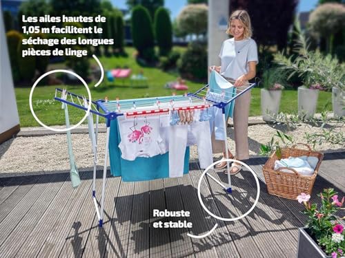 Detalle de Leifheit Séchoir à Linge Pegasus 180 Solid – 18 m d’étendage, stabilité et rangement