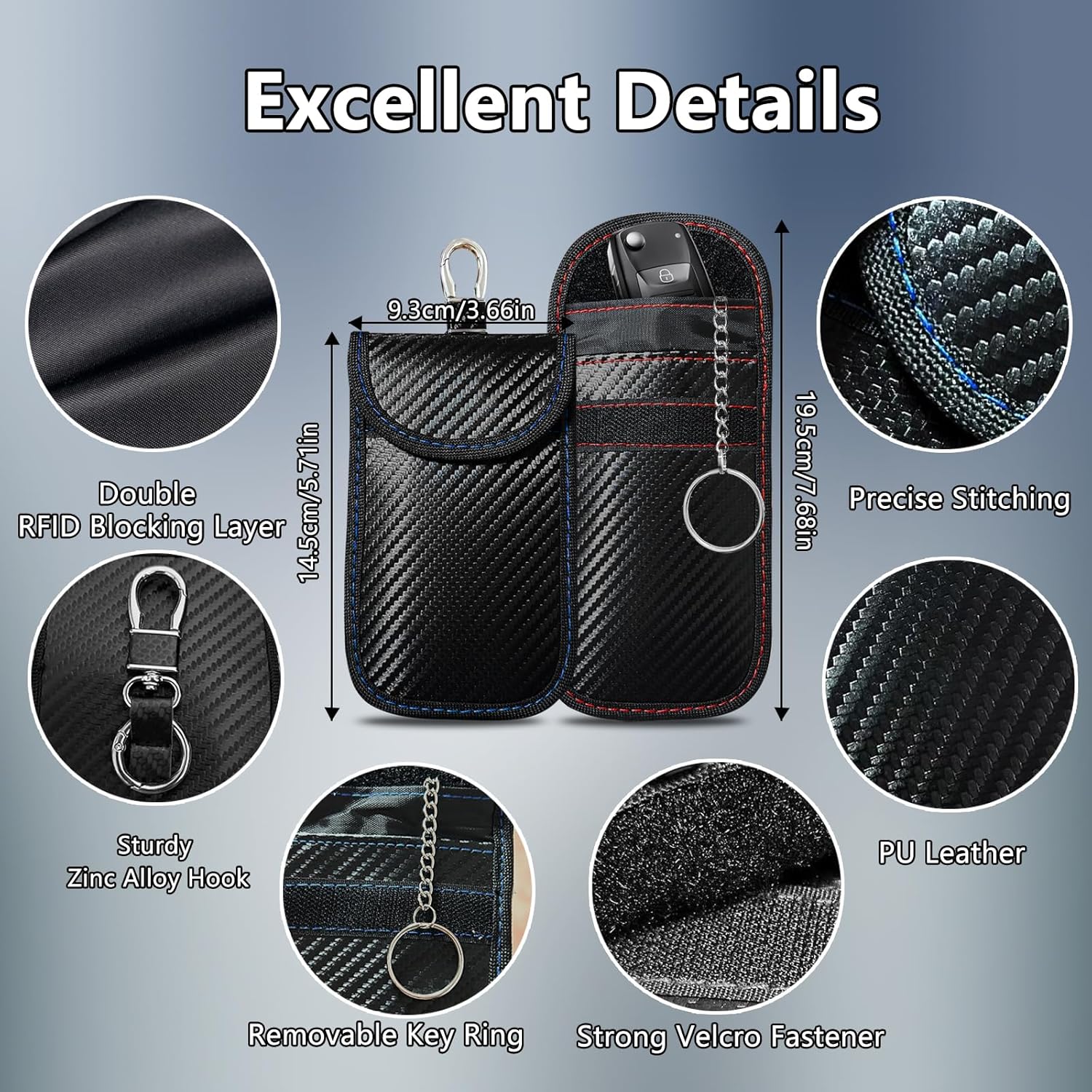 Detalle de ocuvaep Boîte Anti RFID Clé Voiture Ensemble avec Etui RFID – protection Keyless Go et étui Faraday grand format