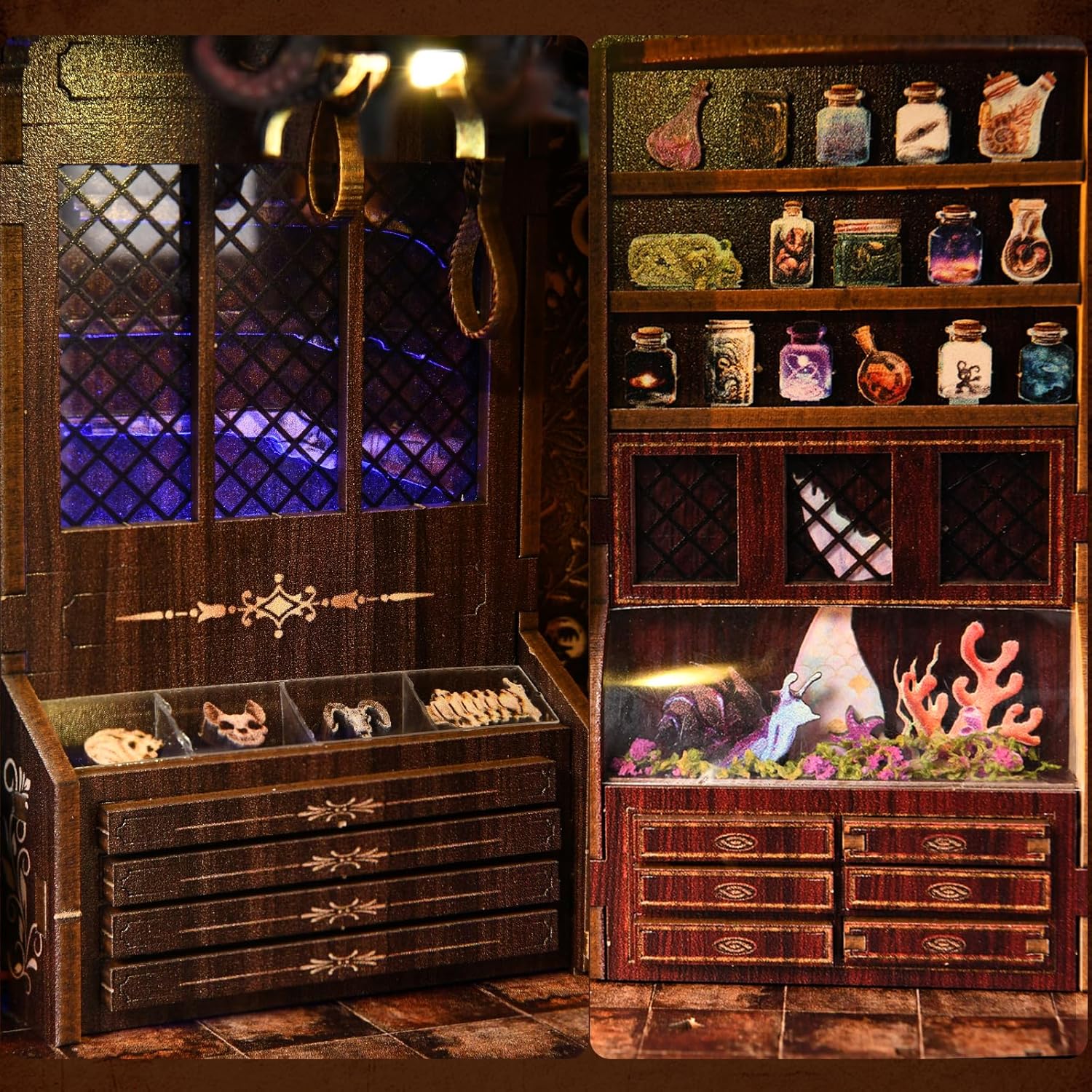 Detalle de ETKVR Book Nook Kit – DIY 3D Holz Puzzle Bookstütze mit LED-Beleuchtung