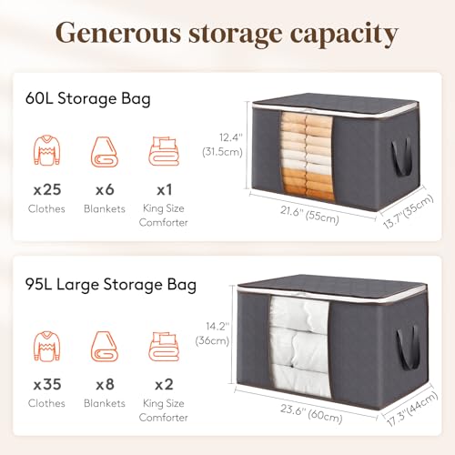Detalle 2 de Lifewit 95L Clothes Storage Bags 3 Pack with Lids – Large, Clear Window, Reinforced Handles