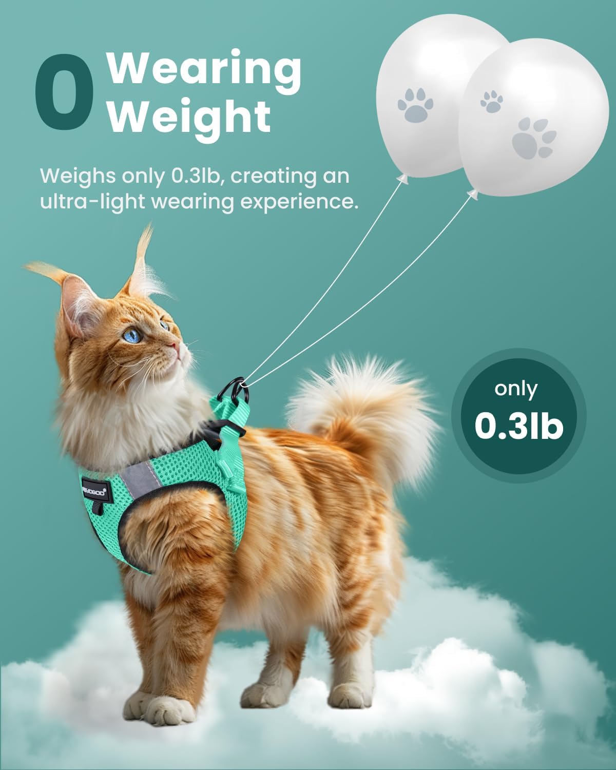 Thumbnail 4 de FAYOGOO Cat Harness and Lead Set (Escape Proof, Reflective) for Small to Large Cats