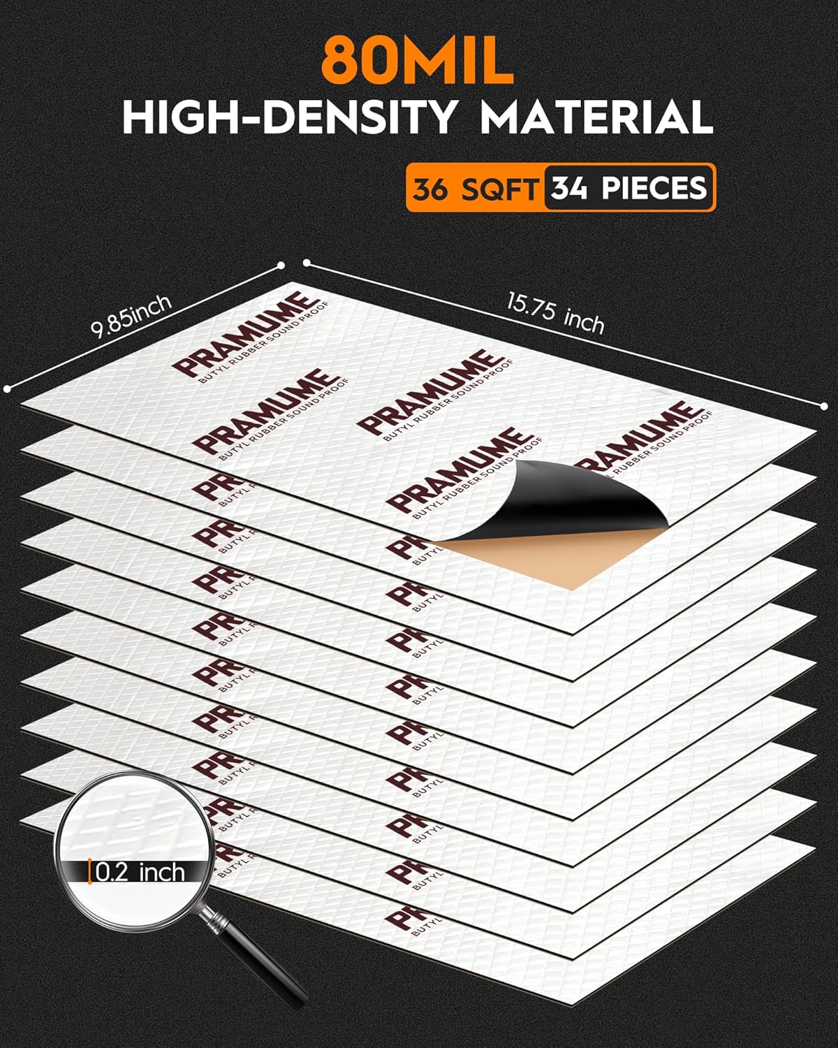 Thumbnail 4 de 38 sqft Car Sound Deadening Mat — 80 mil Thick Butyl Heat & Noise Insulation for Cars