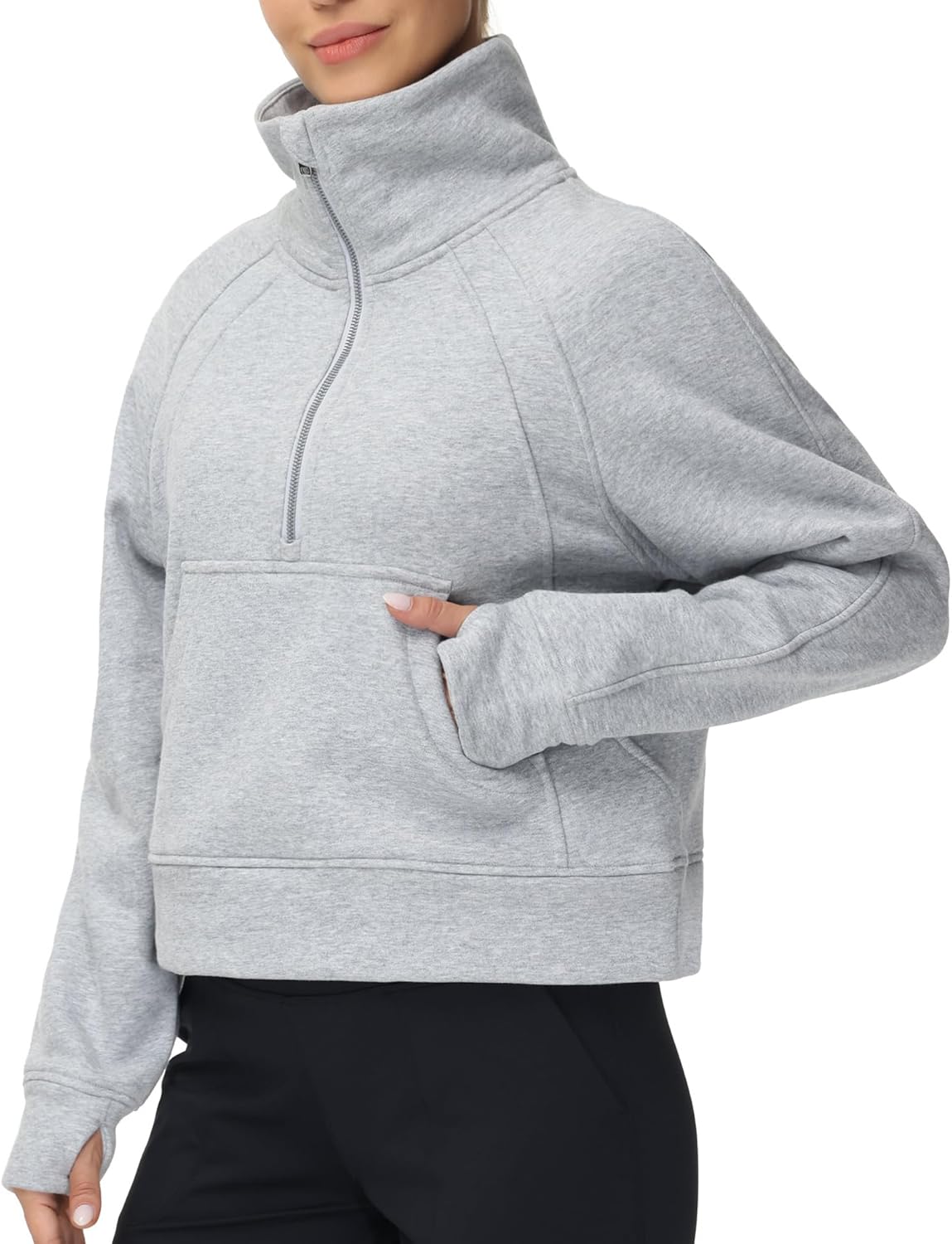 Detalle de THE GYM PEOPLE Half Zip Fleece Crop Sweatshirt