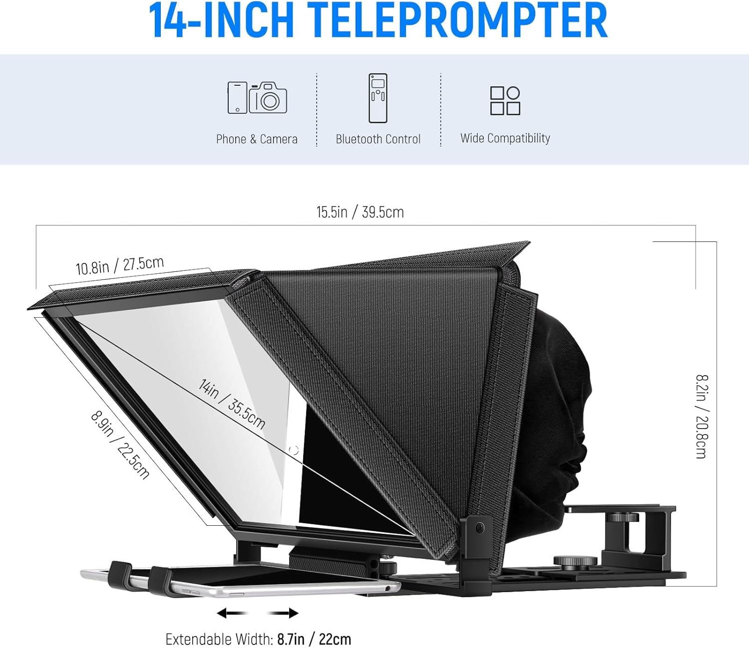 Thumbnail 5 de NEEWER X12 14-inch teleprompter for DSLR cameras