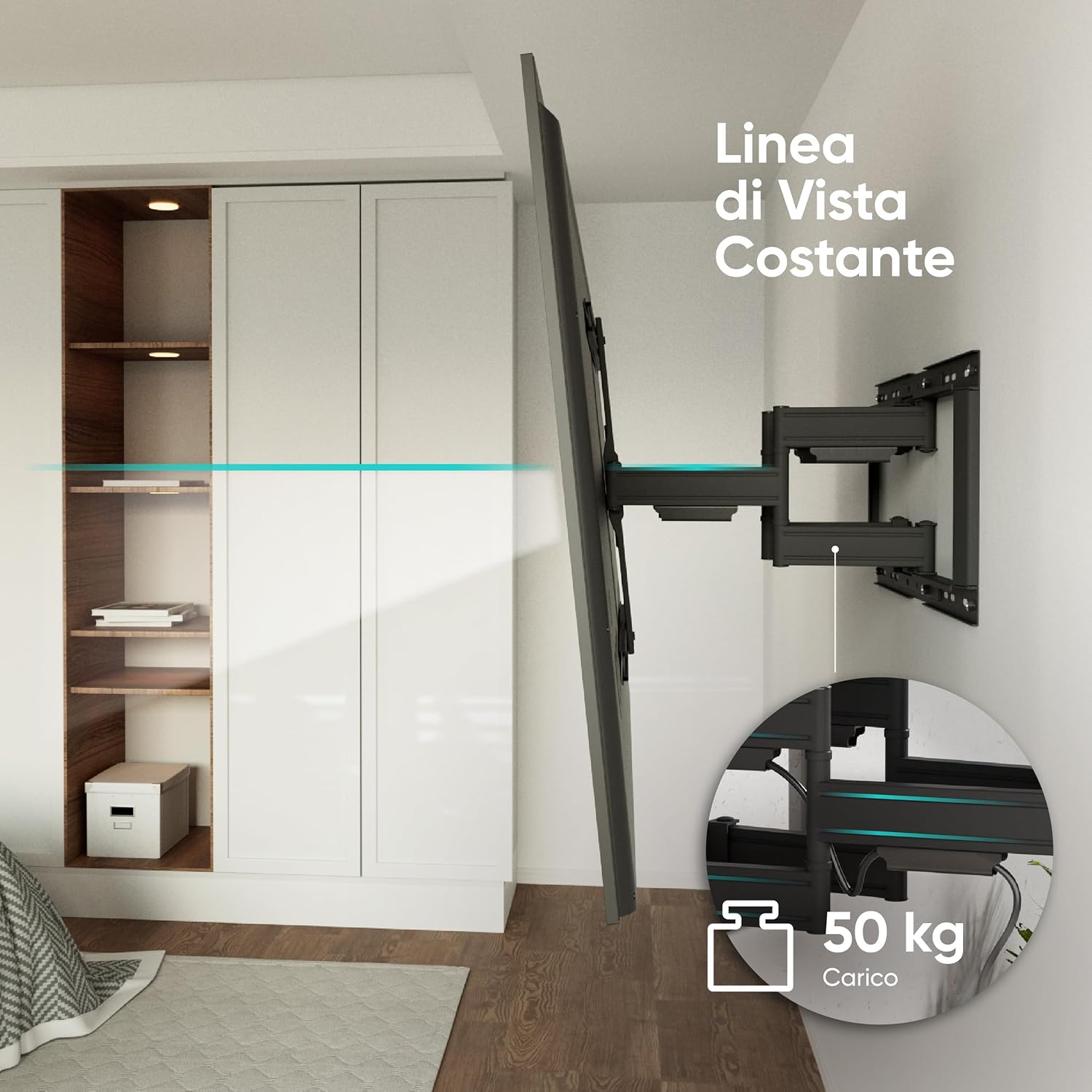 Detalle de ONKRON SM6L-B Supporto TV a parete inclinabile e girevole 32–90" fino a 50 kg, VESA 200×200–600×400, nero