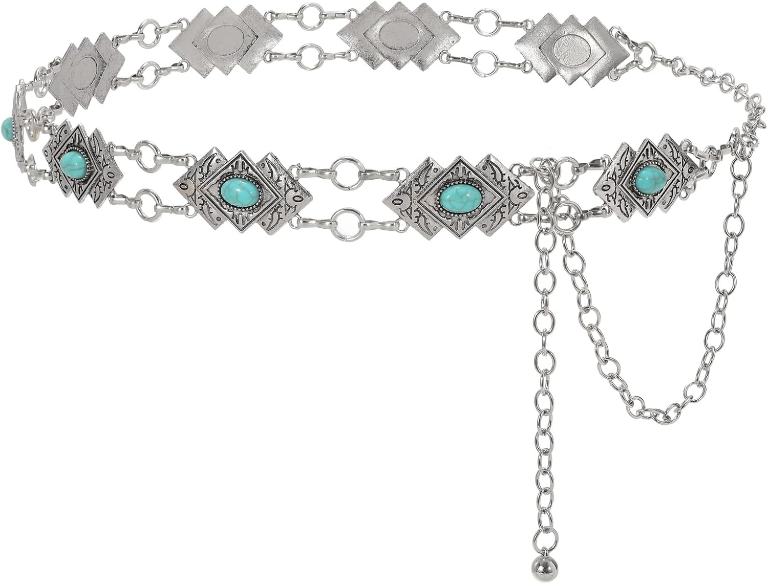 Detalle de WHIPPY Women’s Western Metal Concho Chain Belt – adjustable gold waist chain for boho, cowgirl & country outfits