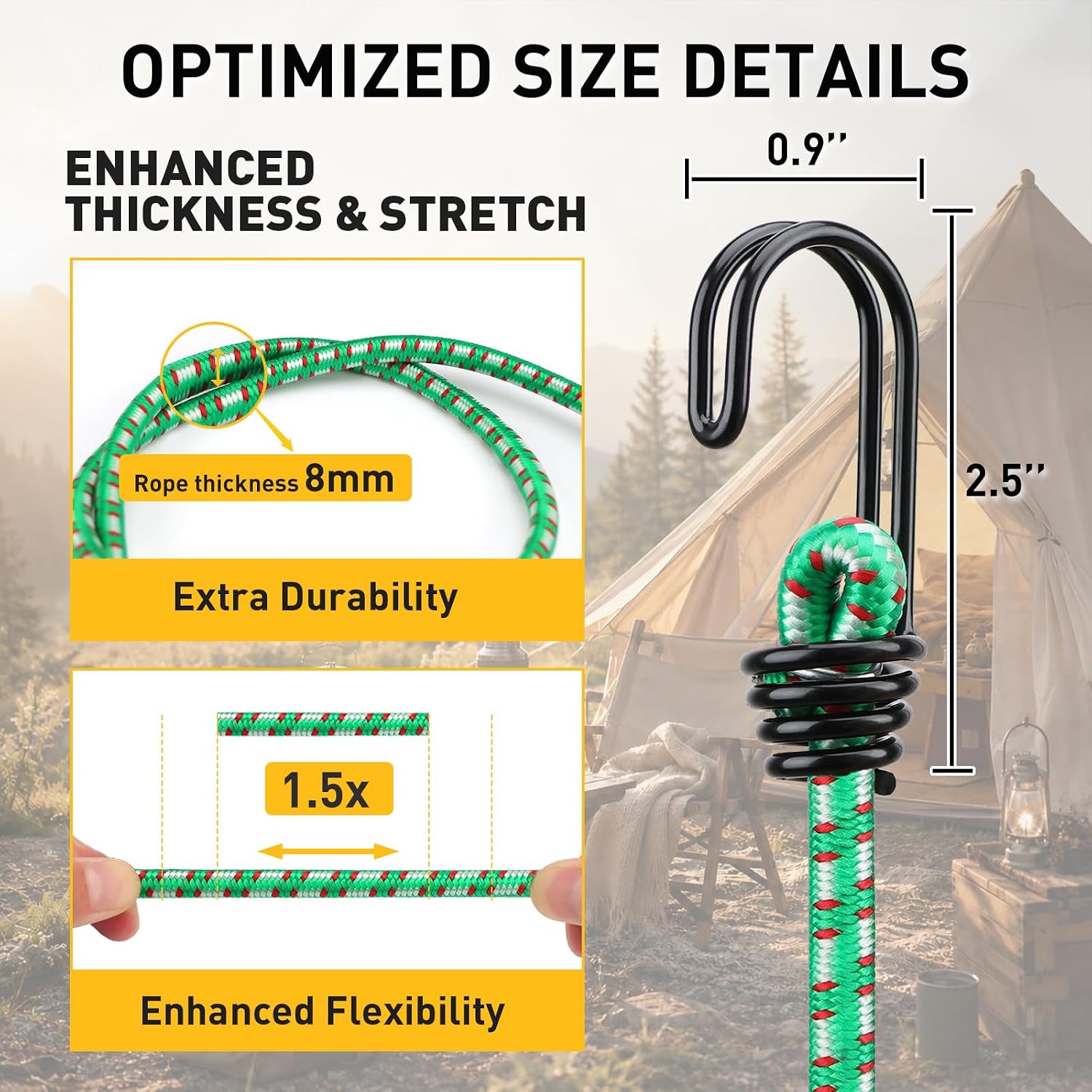 Detalle de ELEAD E70090 Heavy-Duty Bungee Cords, 20-Piece Rubber Set with Hooks