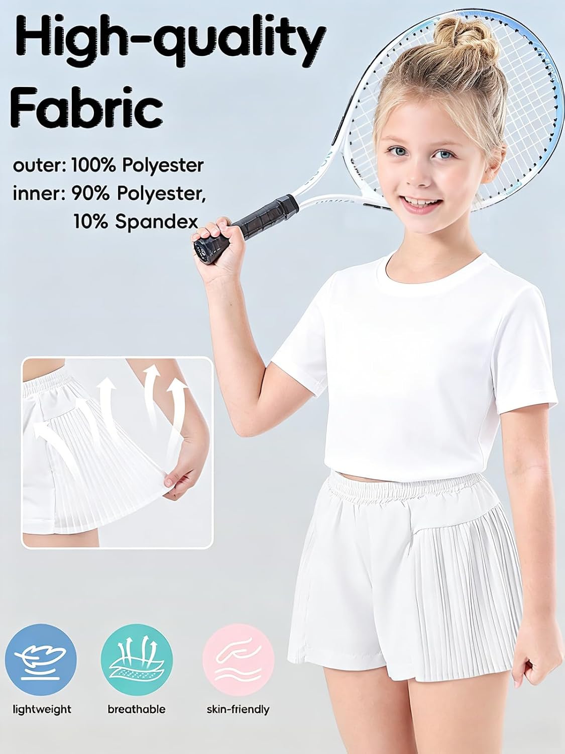Detalle de Girls' Athletic Shorts, 100% Polyester