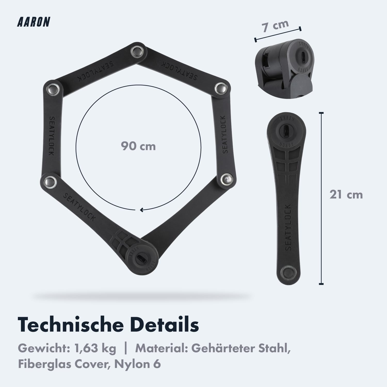 Thumbnail 5 de AARON Premium Faltschloss 90 cm 3‑Sterne