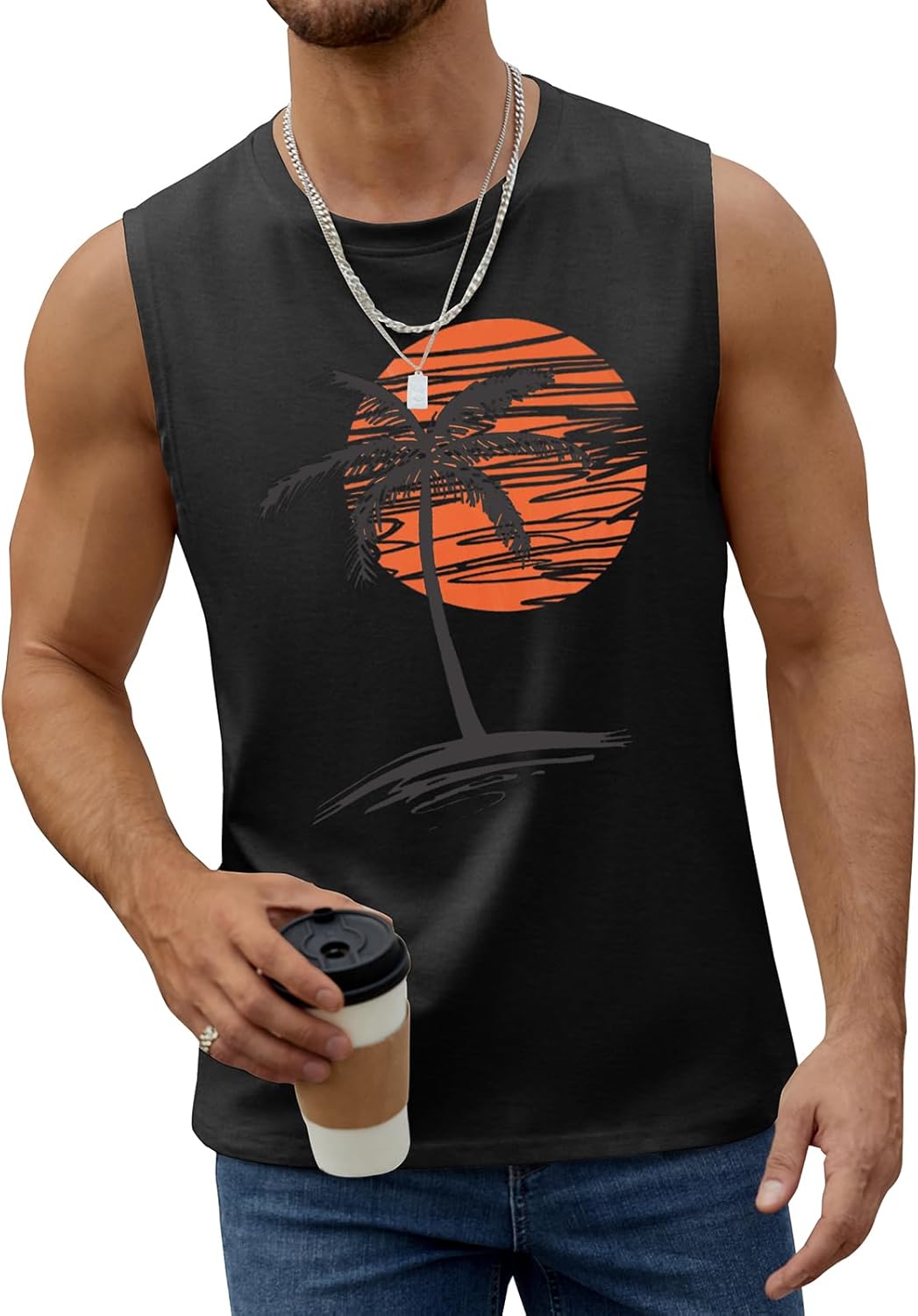 Detalle de iudam Tank Top Herren: Ärmelloses Baumwoll-T-Shirt mit All-Over Druck – Slim Fit