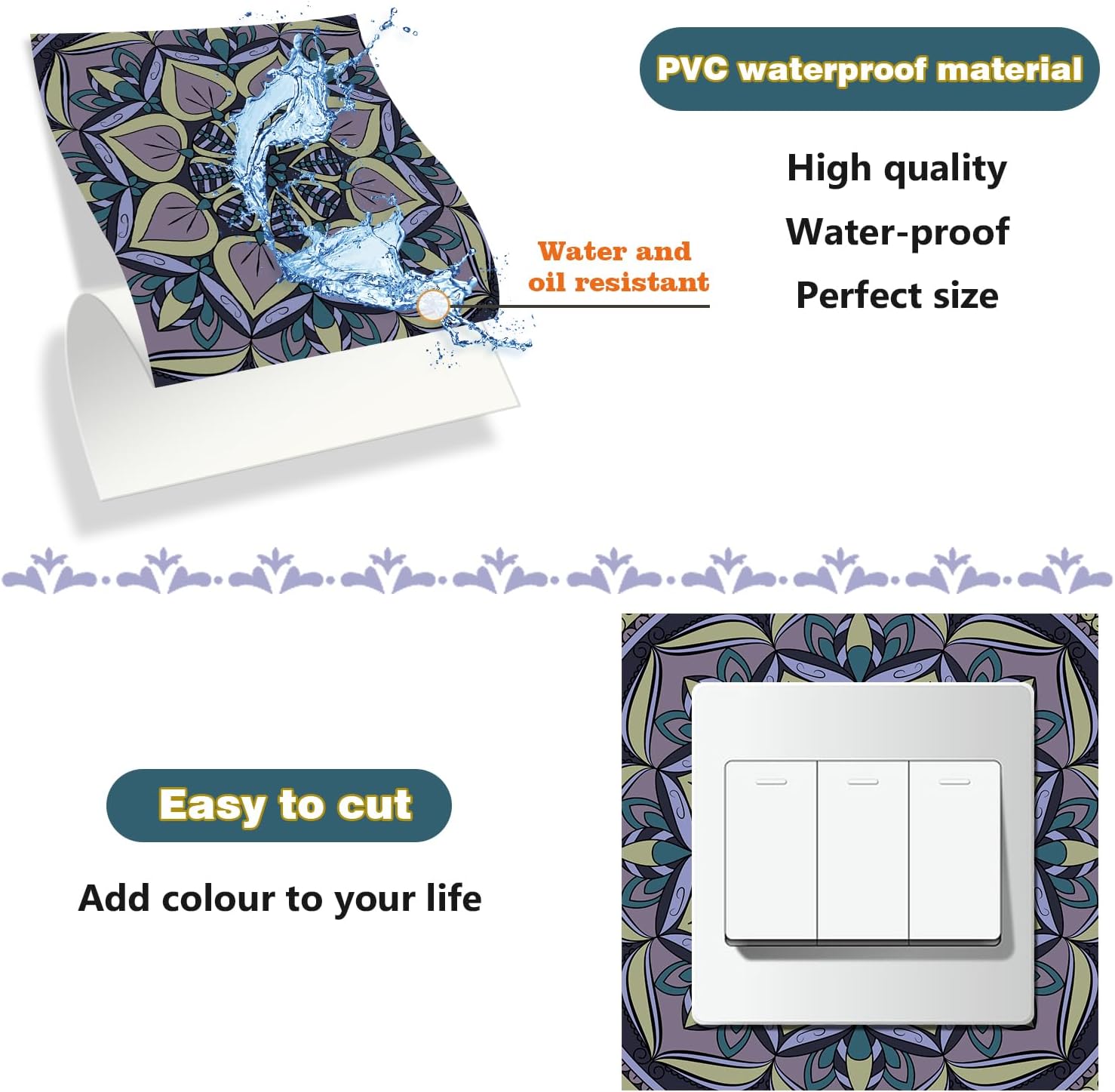 Detalle de ANHUIB 18 Pcs Moroccan Tile Stickers 15x15cm – Peel-and-Stick Kitchen & Bathroom Decals