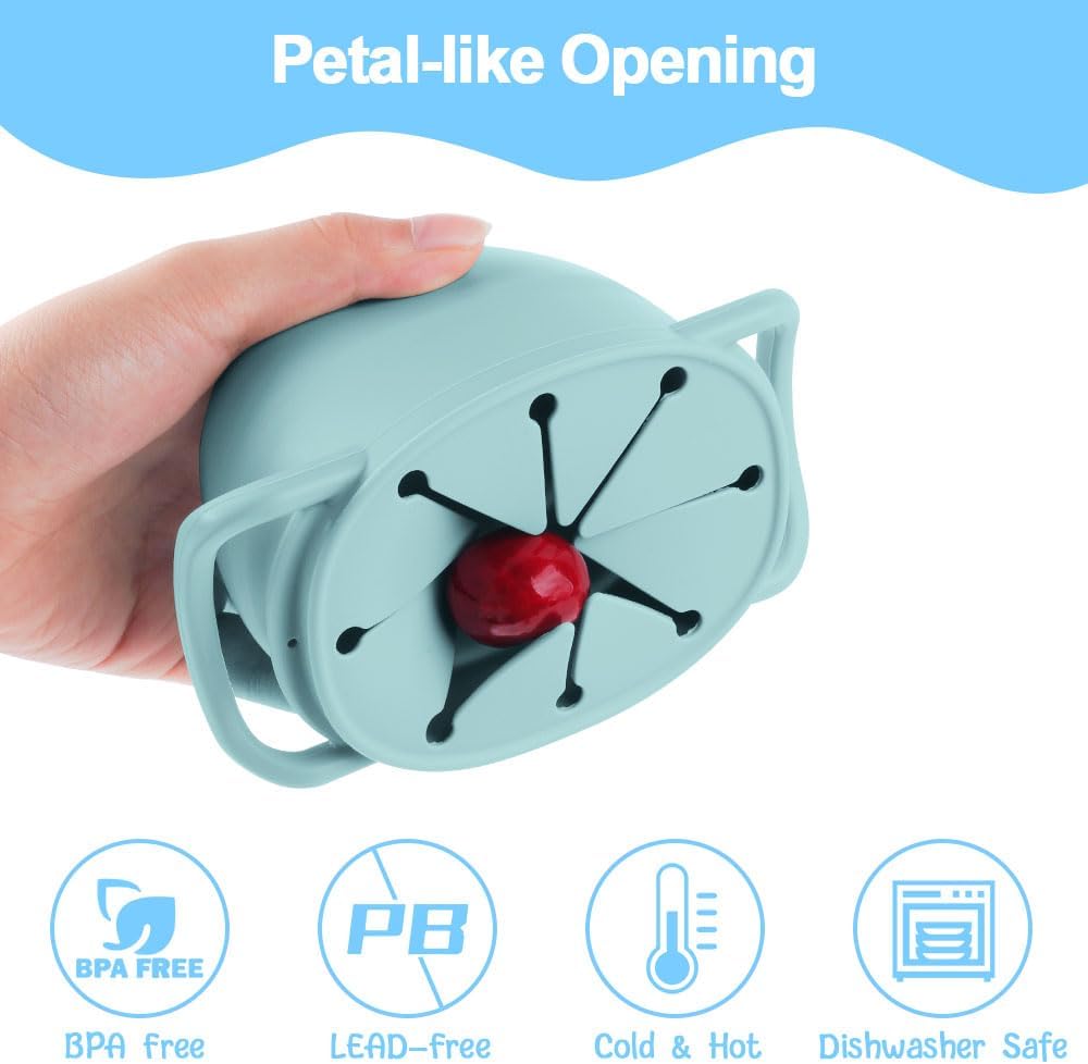 Detalle de Vicloon Tazza per Spuntino 350ML: Contenitore in silicone senza BPA con doppia maniglia e cordin o, chiusura anti sporcizia