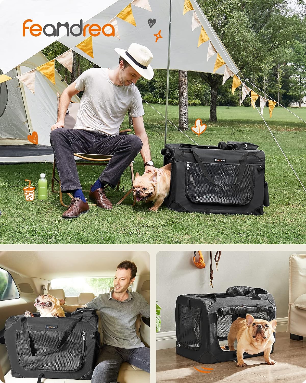 Detalle 2 de FEANDREA BAX PDC50H Folding Cat and Dog Carrier, 3 Mesh Doors, 50 x 35 x 35 cm