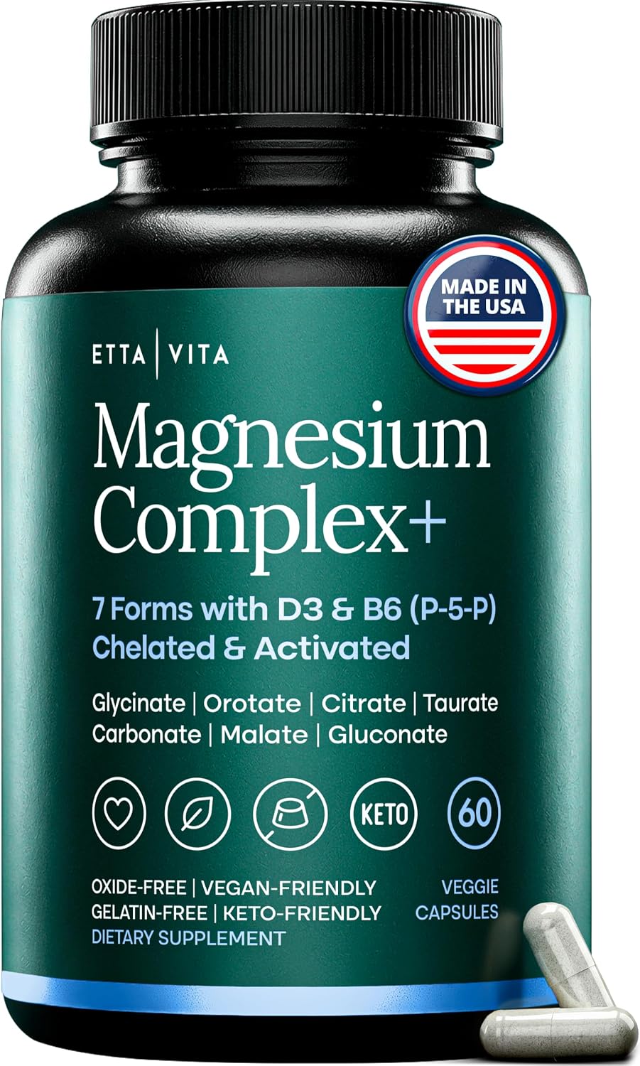 Detalle de Etta Vita MAG1 Magnesium Complex Supplement, 7 Forms with Vegan D3 and B6