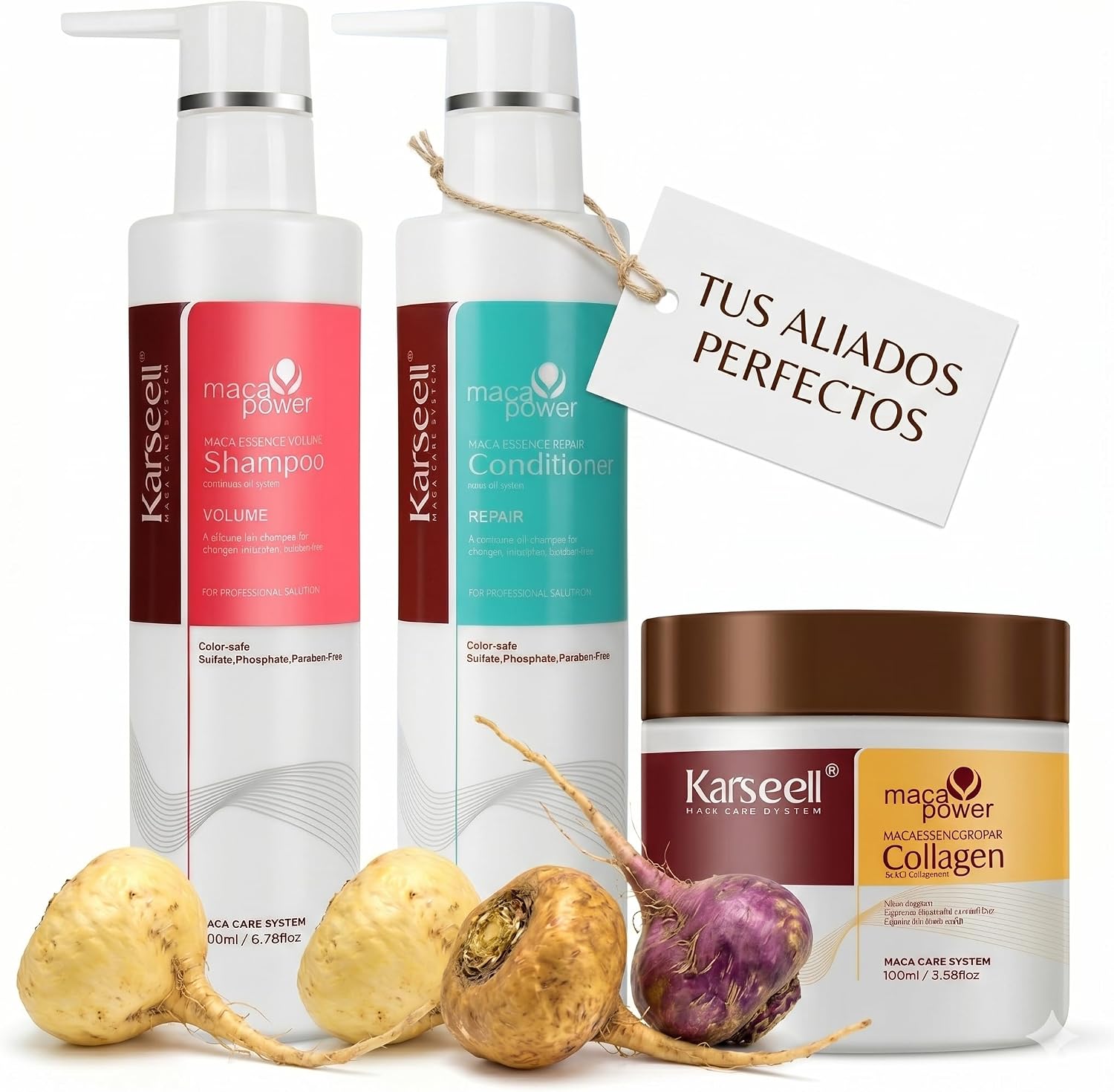 Detalle de Karseell MACA CARE SYSTEM Mascarilla capilar reparadora con colágeno, aceite de argán y 4% de aceite de coco (500 ml)