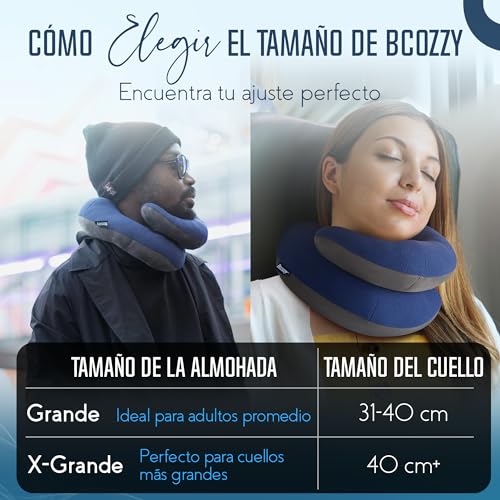 Detalle de BCOZZY La Almohada de Viaje para el Cuello (Tamaño Large, Azul Marino) – Doble Soporte y Barbilla en Cualquier Posición