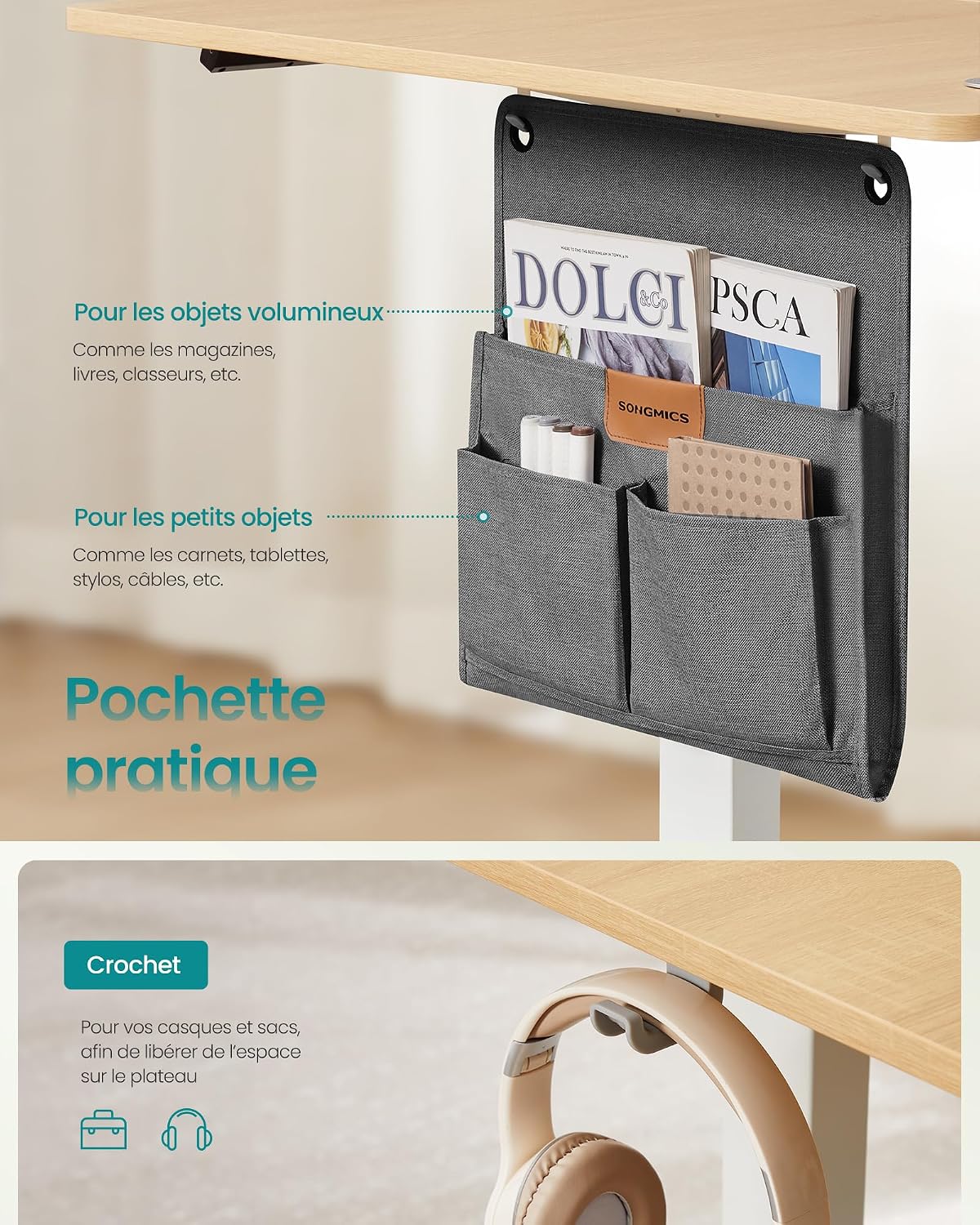 Detalle de SONGMICS BALOK LSD138YA01 elektrisch zit-sta bureau, 180 x 80 cm