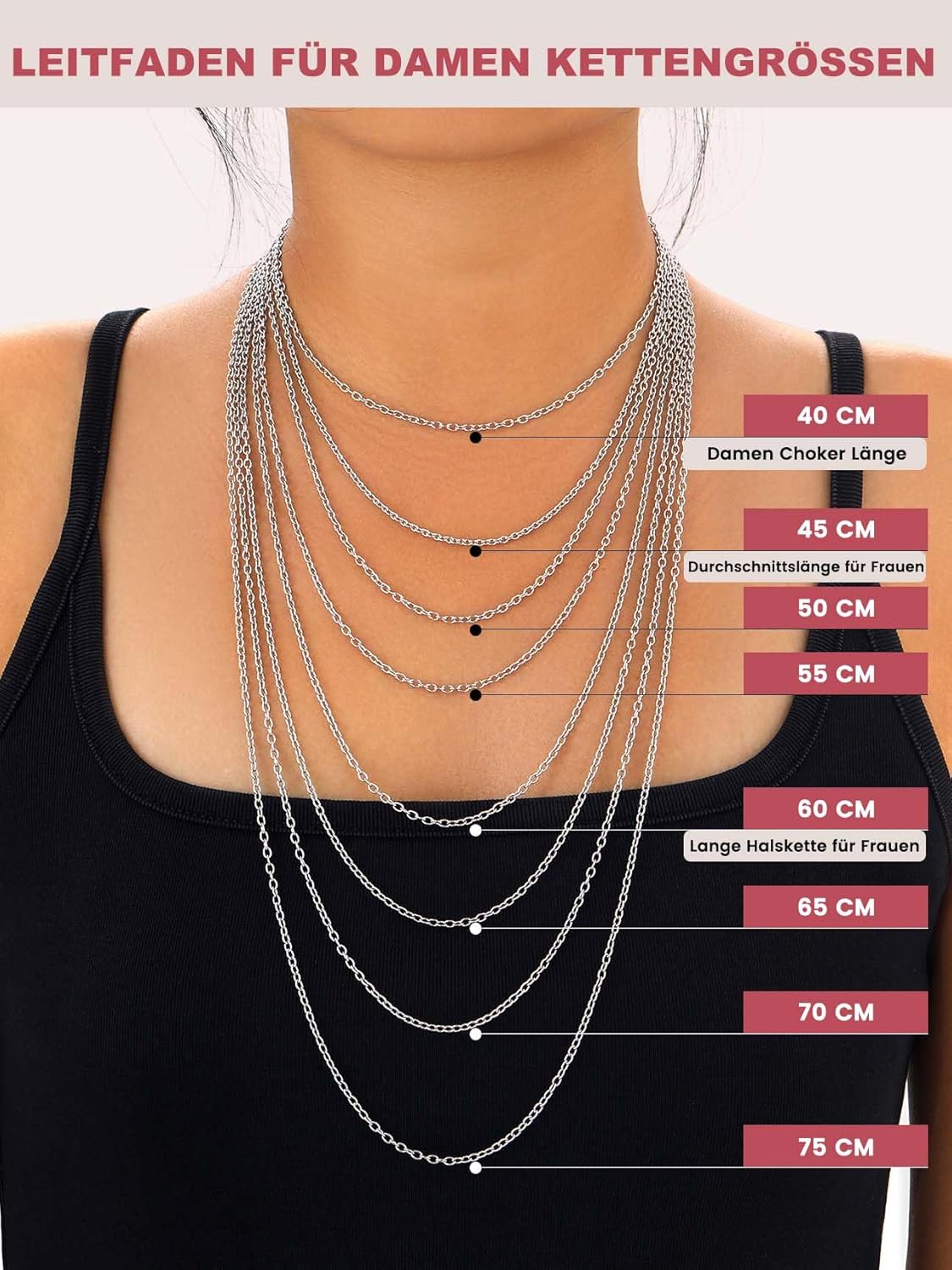 Thumbnail 5 de FOCALOOK Edelstahl Damenkette 1,4/2 mm – dünne Rolokette, hypoallergen, wählbare Länge 35–75 cm