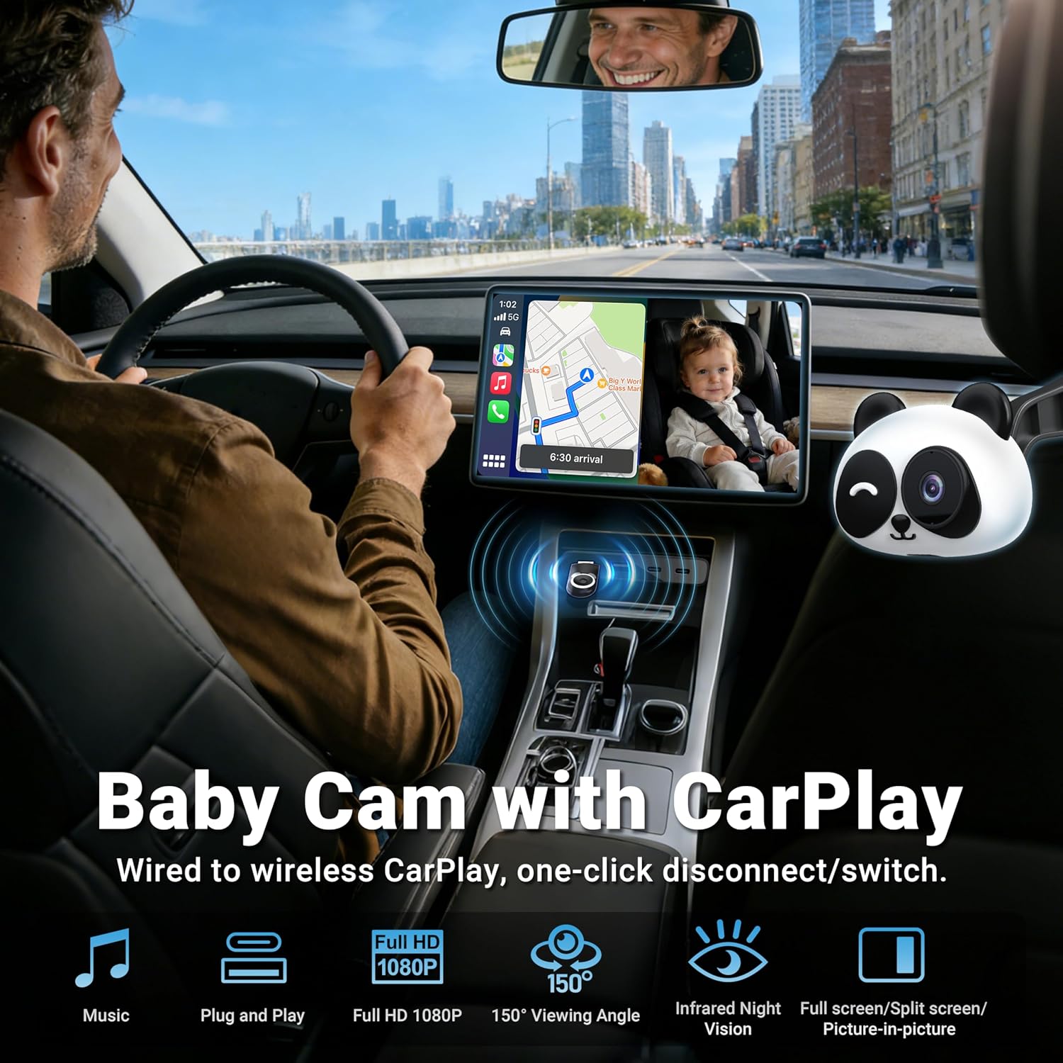 Thumbnail 1 de MINIX CA520 Wireless CarPlay Baby Car Camera for iPhone – 1080P Rear Seat Monitor with Night Vision