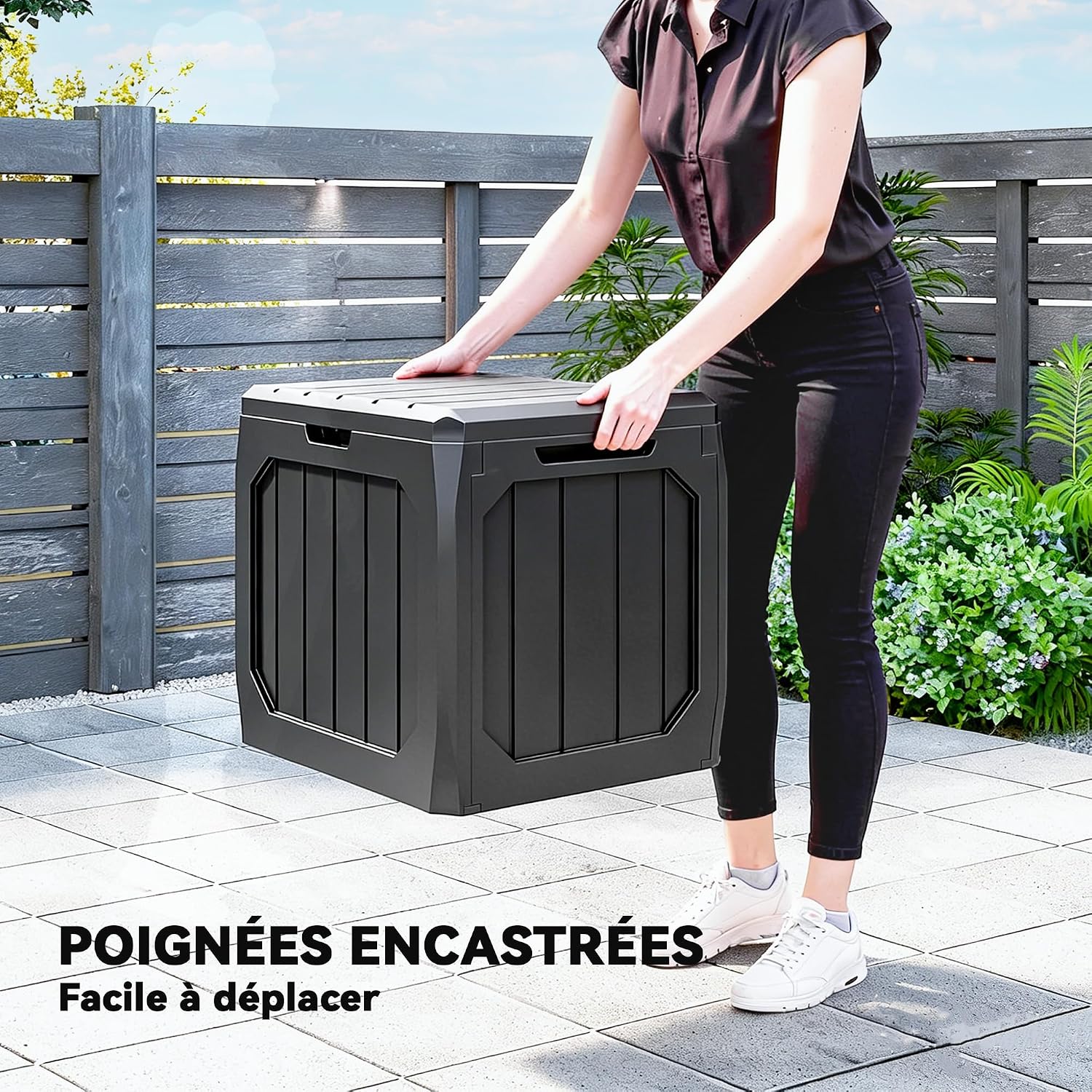 Detalle 2 de Outsunny 84G-868V00BK tuinkist van 121 l in weerbestendig PP