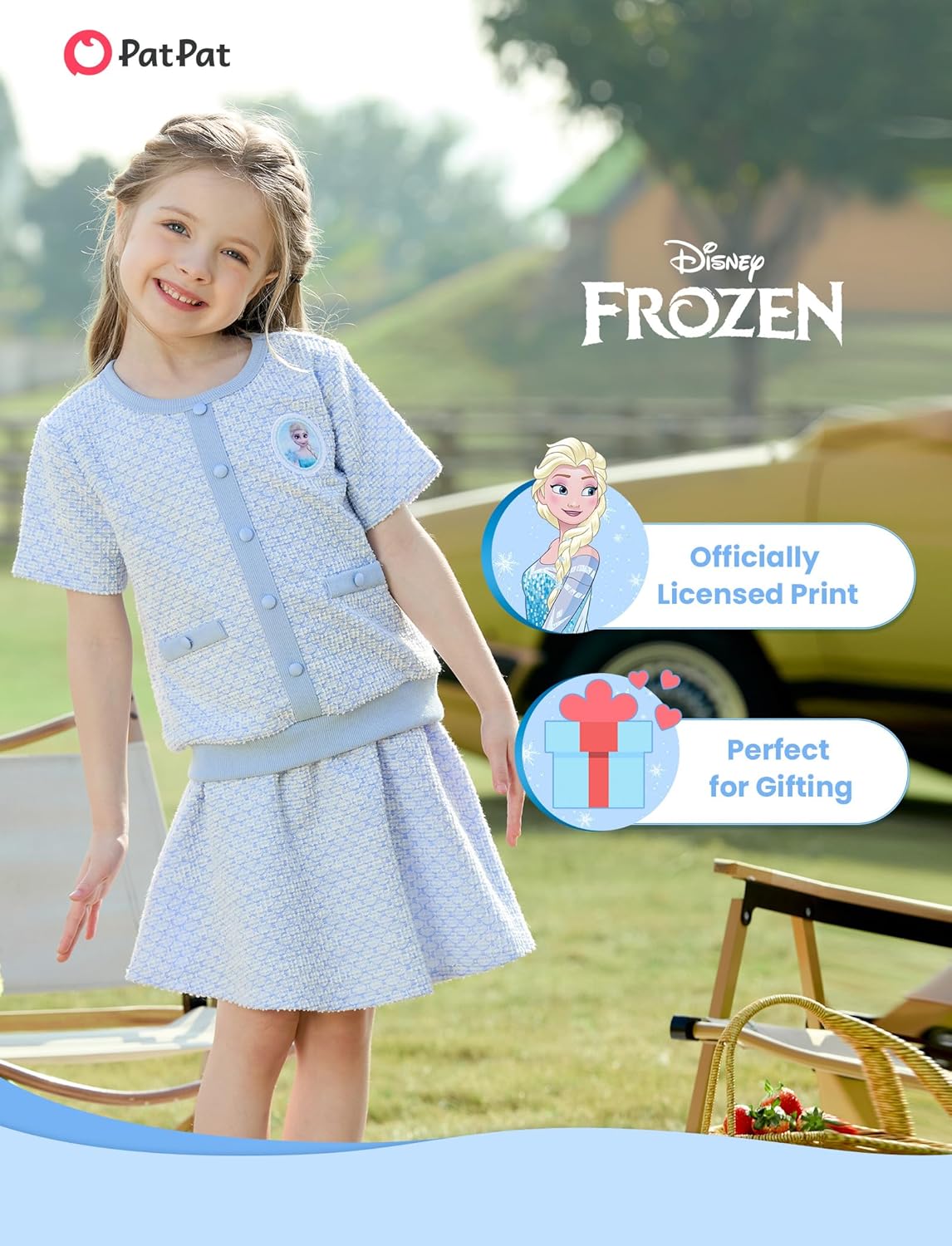 Detalle 2 de Disney Frozen Elsa Stitch Princess Moana Minnie Toddler 2-Piece Outfit Set (Top + Tweed Skirt) for Girls 2-13Y