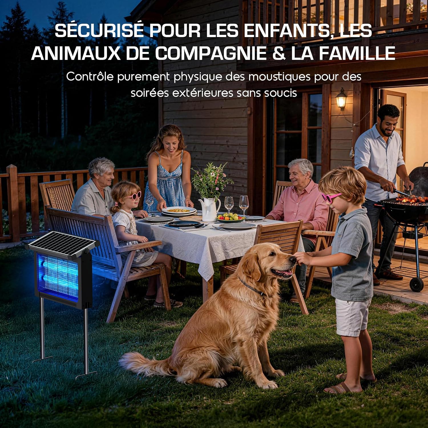 Thumbnail 6 de Dnenellr Lampe Anti Moustique Extérieur Solaire IPX5 – 4500V, Batterie 4000mAh, USB-C, 10W Panneau et Câble 3m