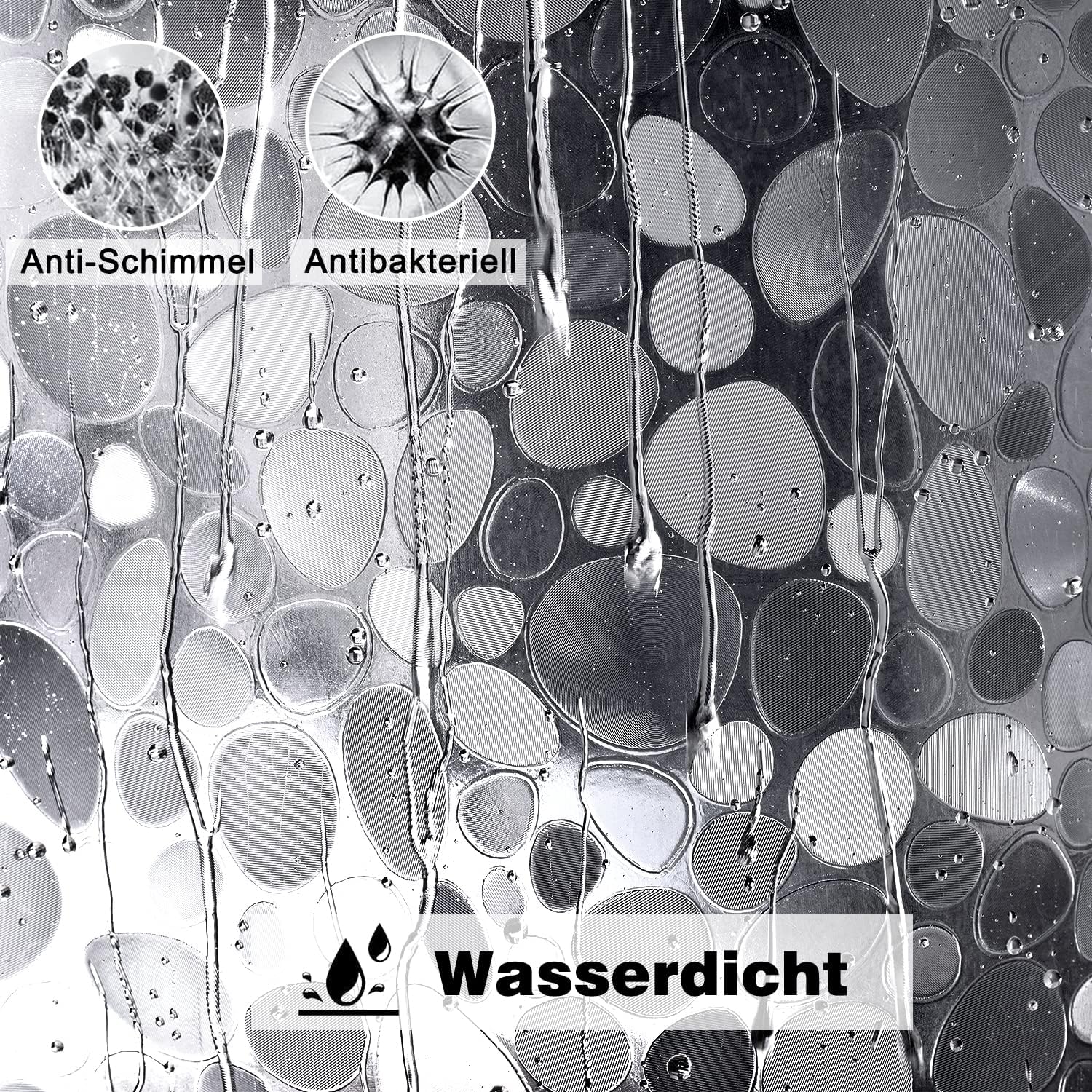 Thumbnail 3 de EurCross Rideau de douche 180 x 210 cm en EVA – poids en bas, imperméable et antibactérien (12 anneaux inclus)