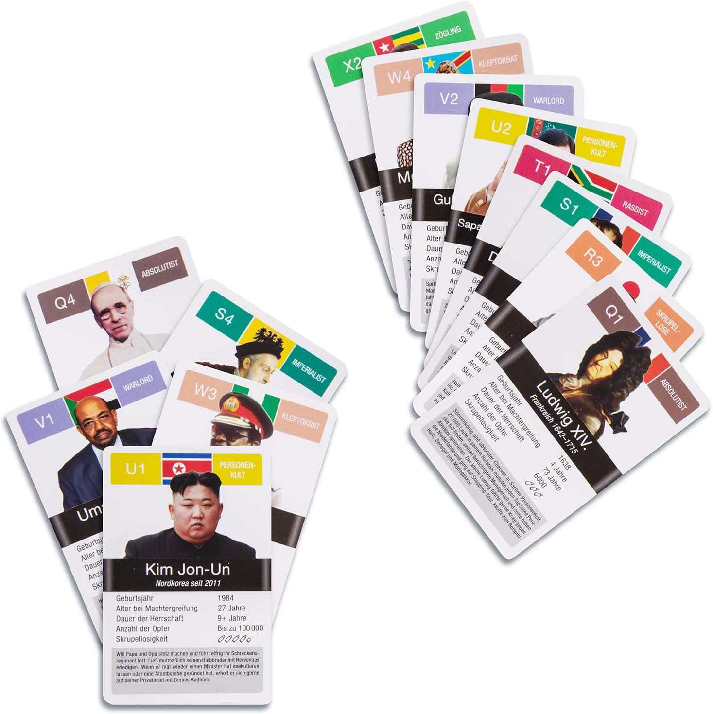 Thumbnail 2 de GOODS+GADGETS Tyrans & Despoten Quartett — Jeu de cartes dictateurs (édition orange)