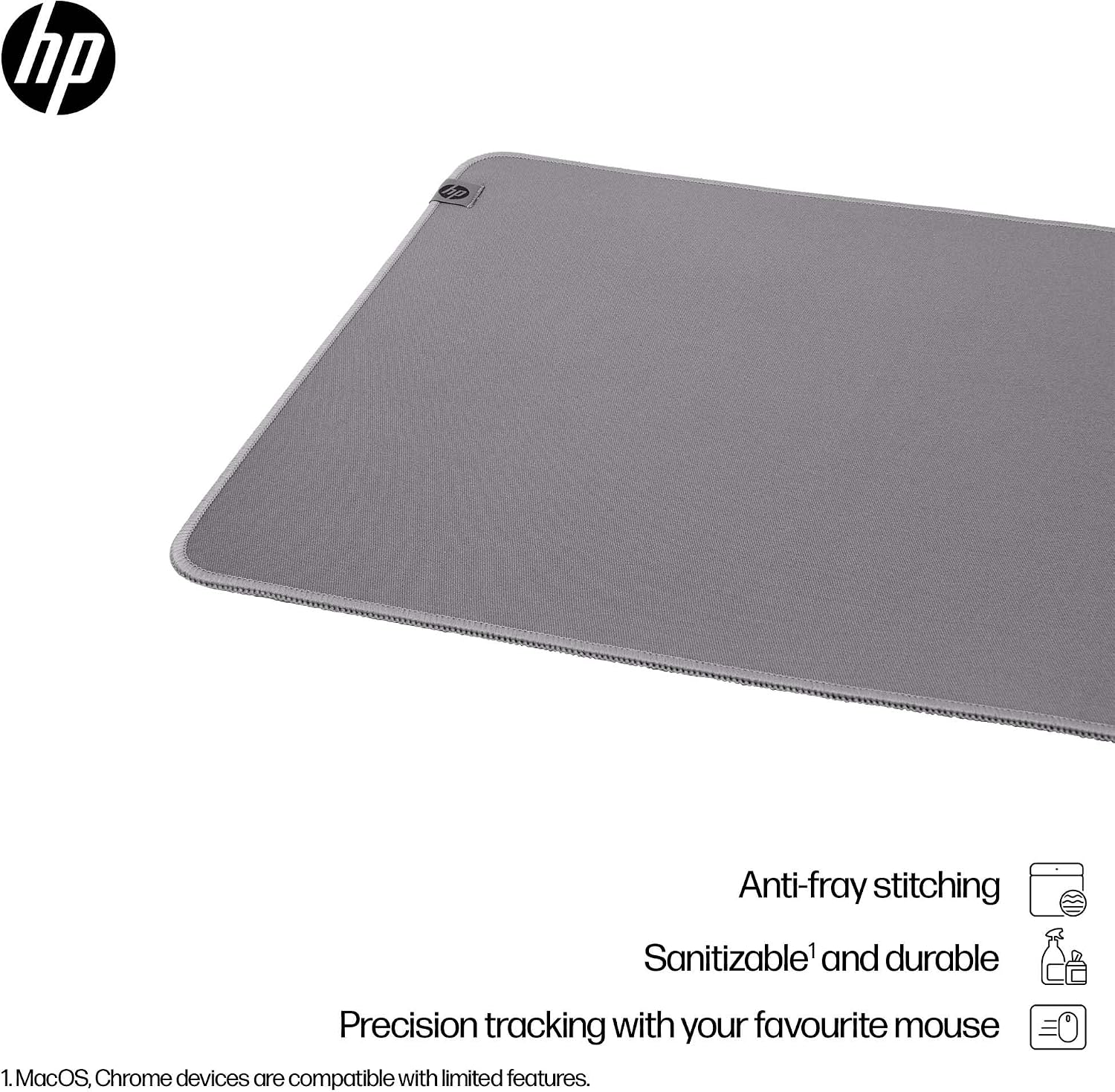 Detalle de HP 200 Sanitizable Desk Mat – Anti-slip, Durable, and Spill-Resistant (300mm x 700mm x 2mm) in Grey