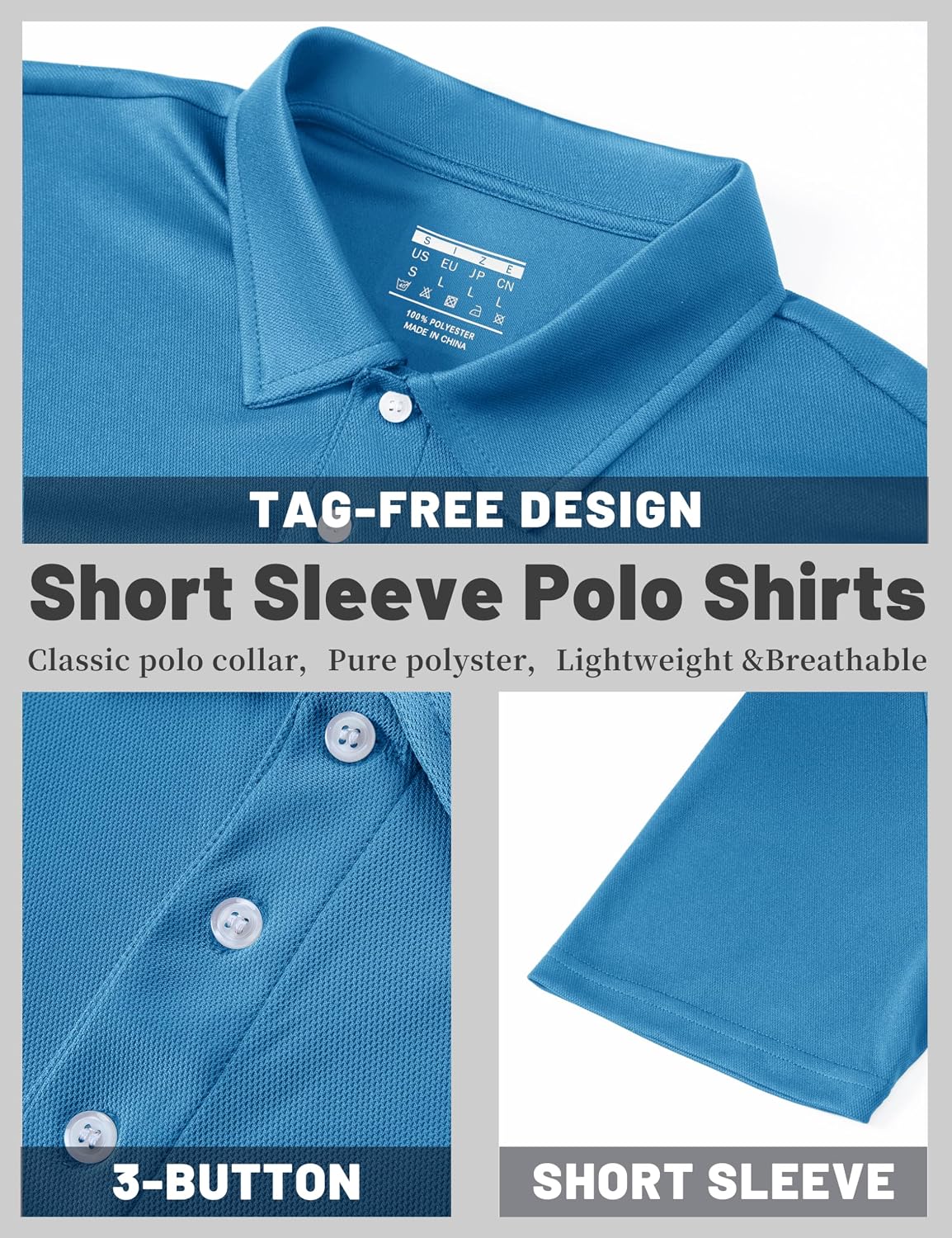 Detalle de TACVASEN Men's Polo Shirt Short Sleeve Golf Outdoor Breathable Quick Dry