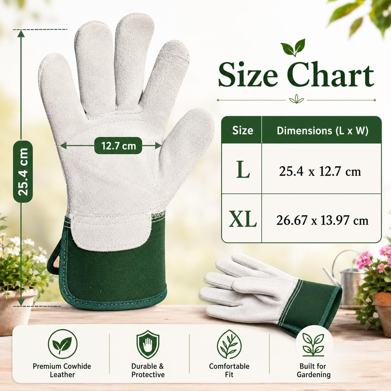 Detalle de ITC Gardening Gloves for Men & Women: Heavy Duty Leather, Thornproof and Breathable