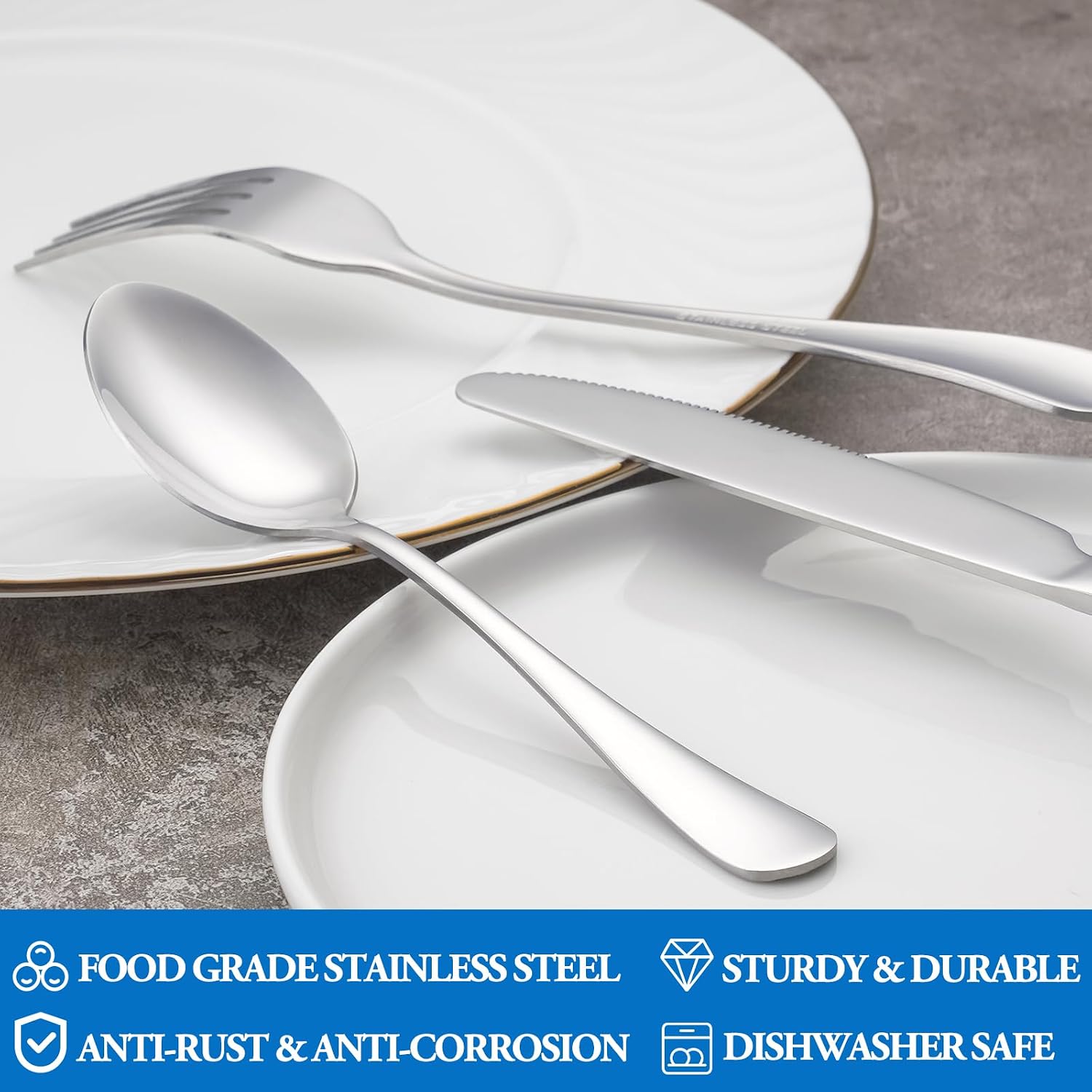 Detalle de 16-Piece Silverware Set with Mirror Polished Forks and Spoons