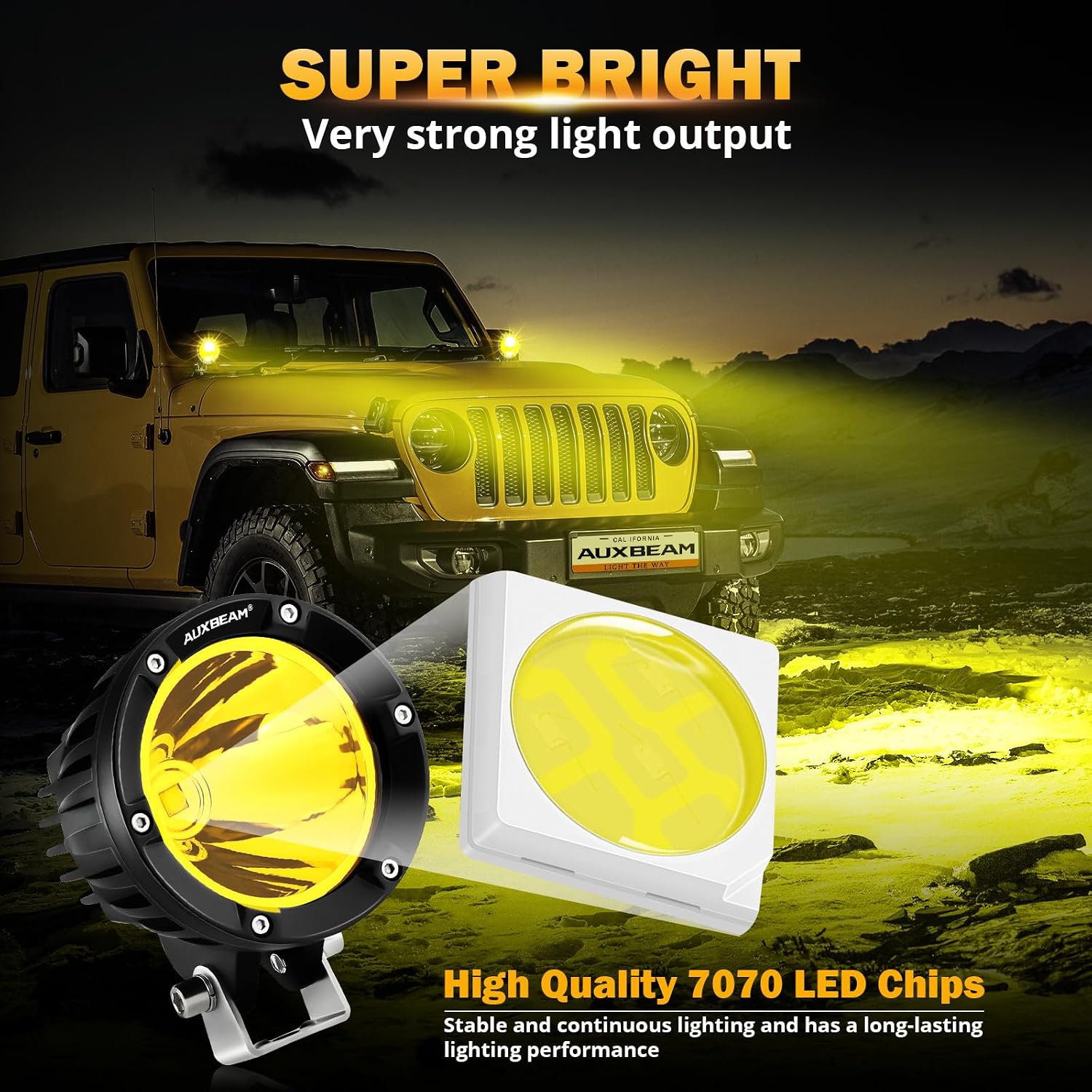 Thumbnail 1 de Auxbeam C4 Series 4-Inch Amber LED Pods (2-Pack) — Offroad Driving Lights with 72W, IP67, 50,000-Hour Lifespan