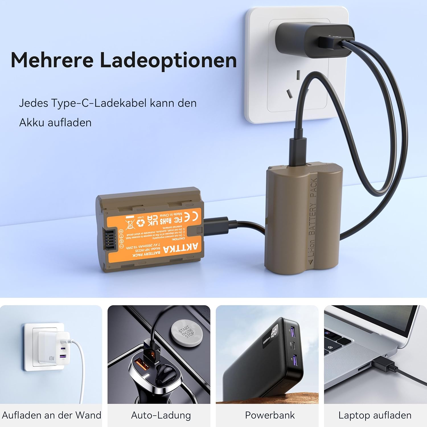 Detalle de AKTTKA NP-W235 Kamera Akku Set (2x 2600mAh) mit Direktladestation – kompatibel mit Fuji X-T5/X-T4/GFX 100S/X-H2S/GFX 50S II