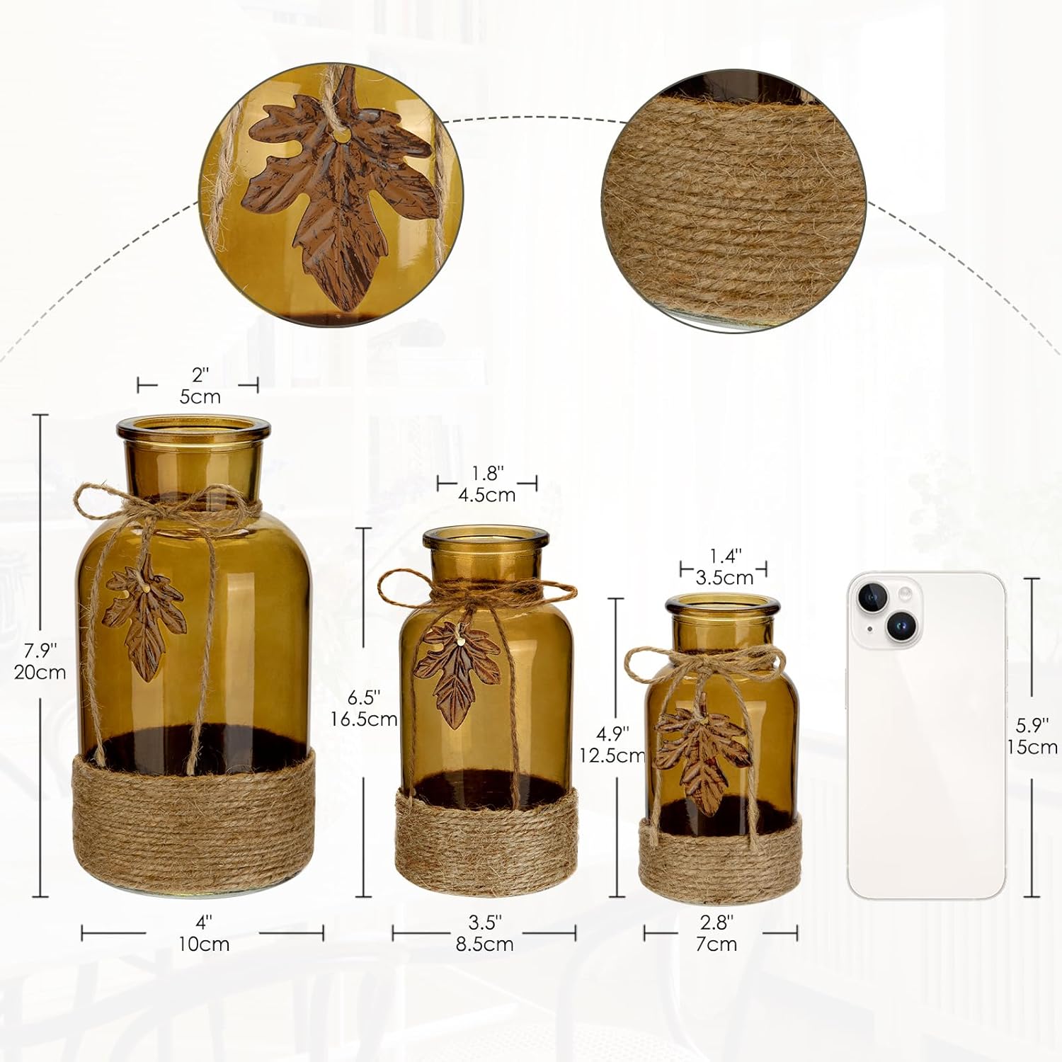 Thumbnail 1 de Glasvase Zylindrisch – Boho Dekovase im 3er Set, H 12,5/16,5/20 cm