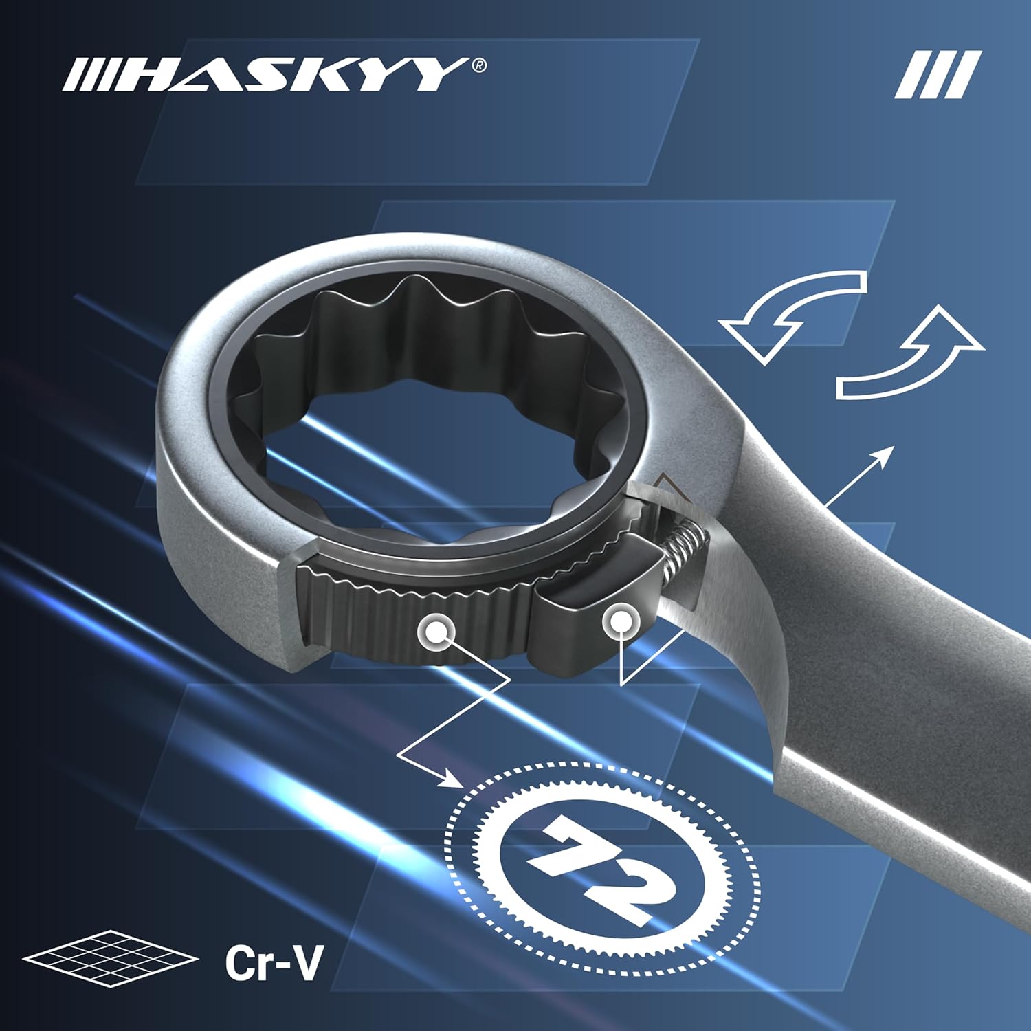 Detalle de HASKYY 22 pièces – Jeu de clés à cliquet 8–32 mm avec tête fine et denture précise