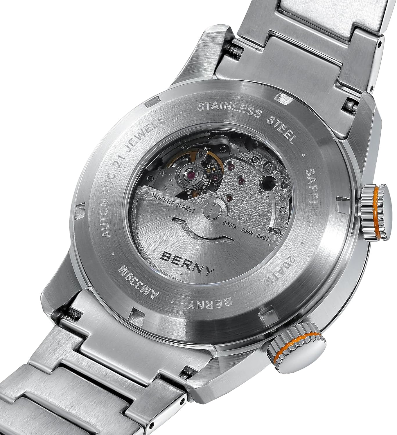 Detalle de BERNY Automatikuhr für Männer 200M Taucheruhr – Saphirglas, Edelstahlband, Leuchtkraft