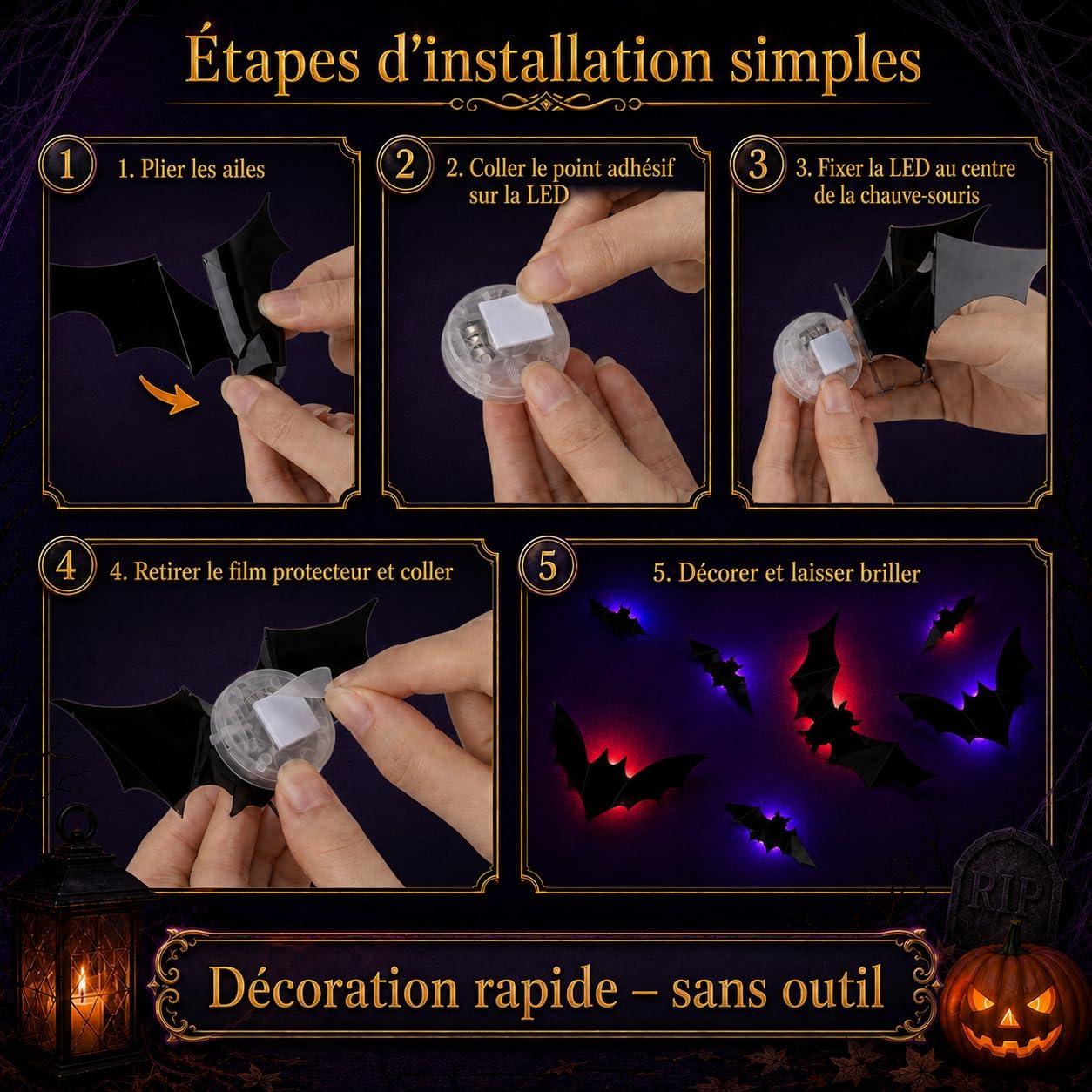 Thumbnail 6 de ShadowRealmTech 0025 Halloween-vleermuisstickers met 3D-vleugels en led