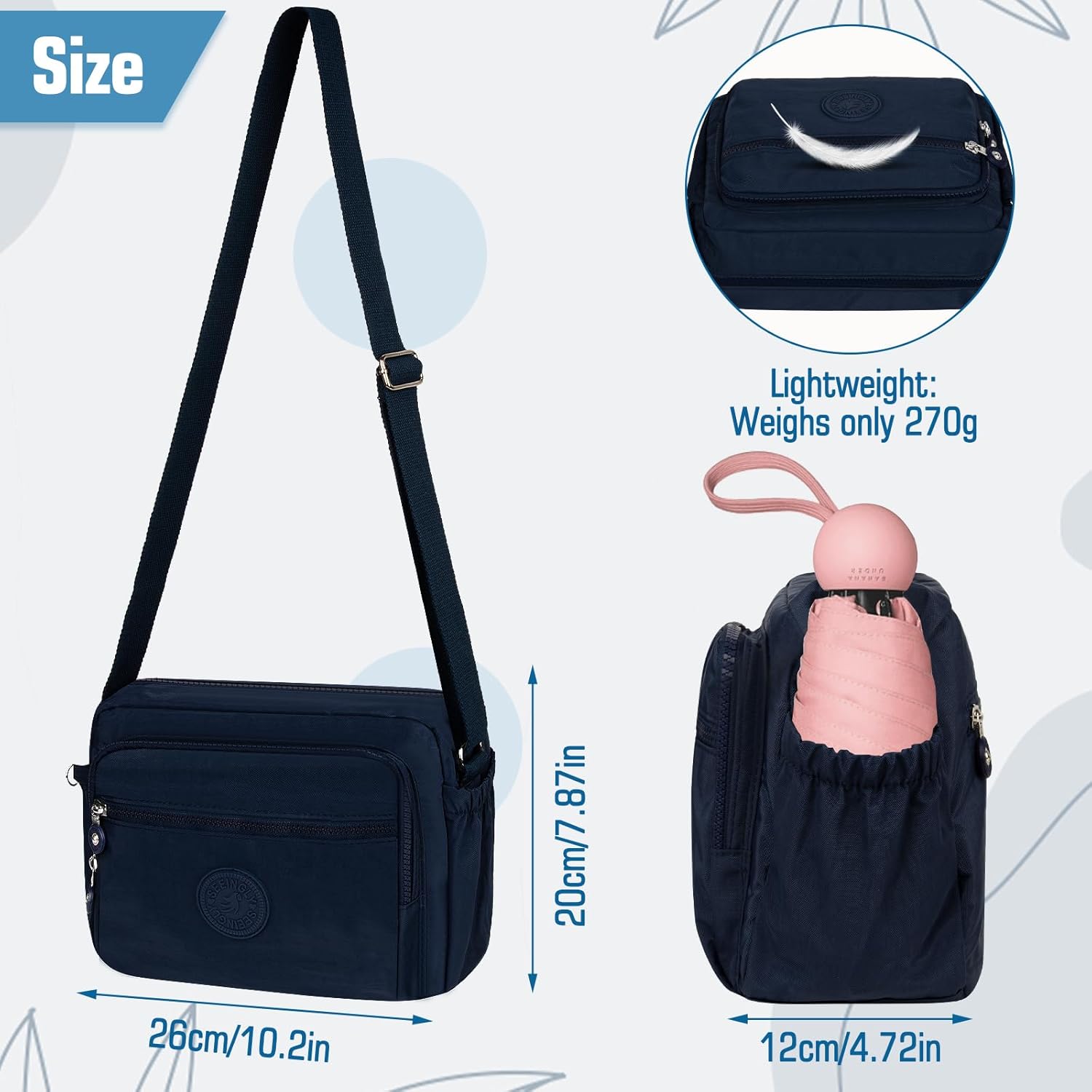 Thumbnail 5 de NEWIROVE Umhängetasche Damen Mittelgroß aus Nylon – wasserdicht, leicht & mit vielen Fächern