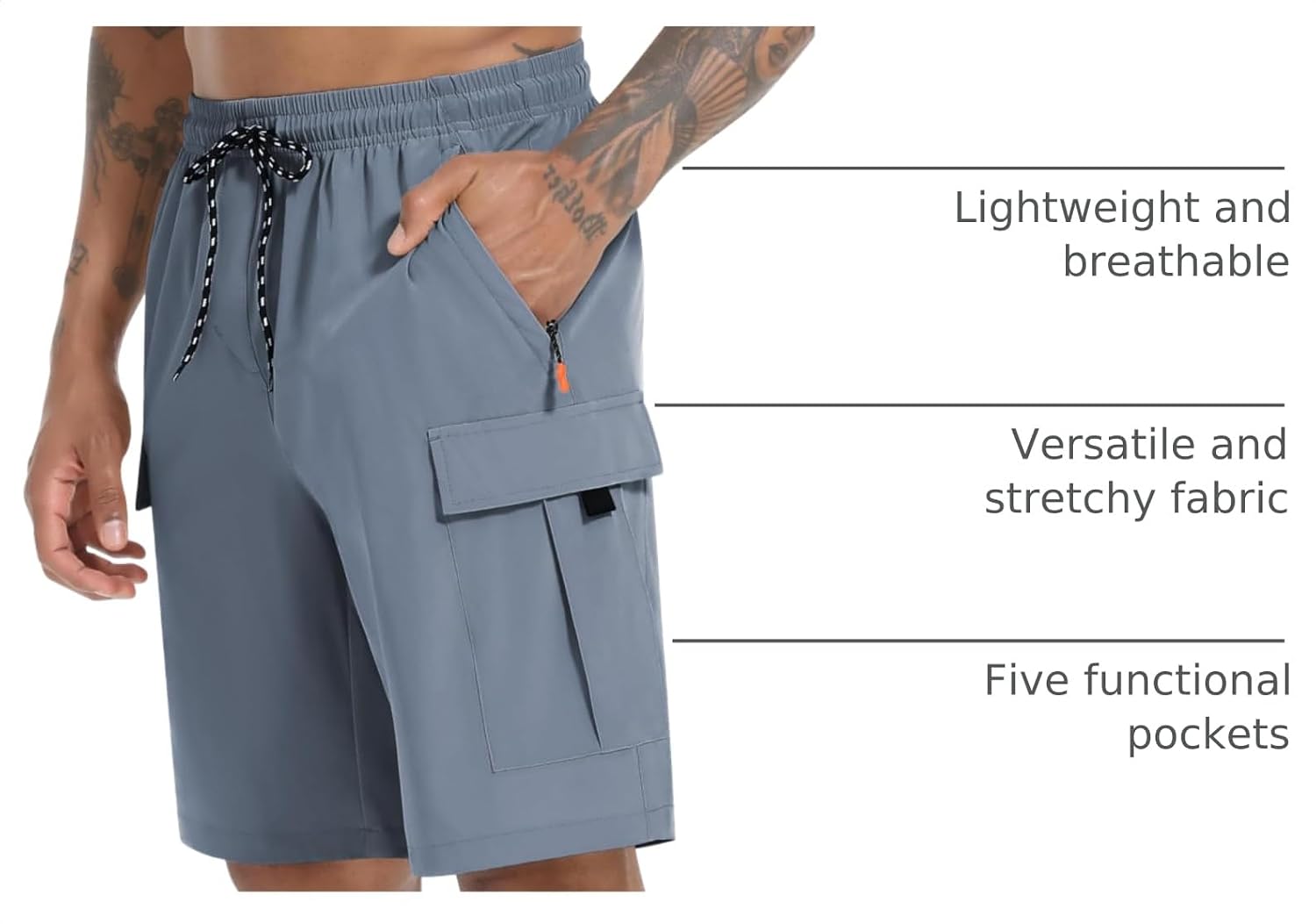 Detalle 2 de INNERBUT Men's Cargo Hiking Shorts, Quick-Dry Stretch, 5 Pockets, Unlined