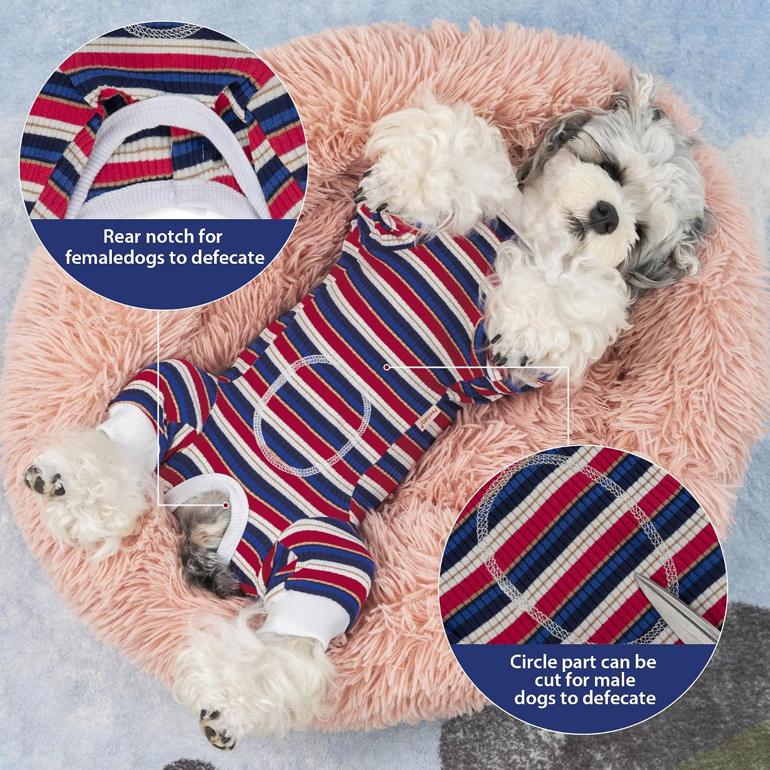 Detalle de PawSailor Dog Surgery Recovery Suit Sleeve – Full Body Cotton Onesie (Blue-Red, S) for Post-Surgical Protection
