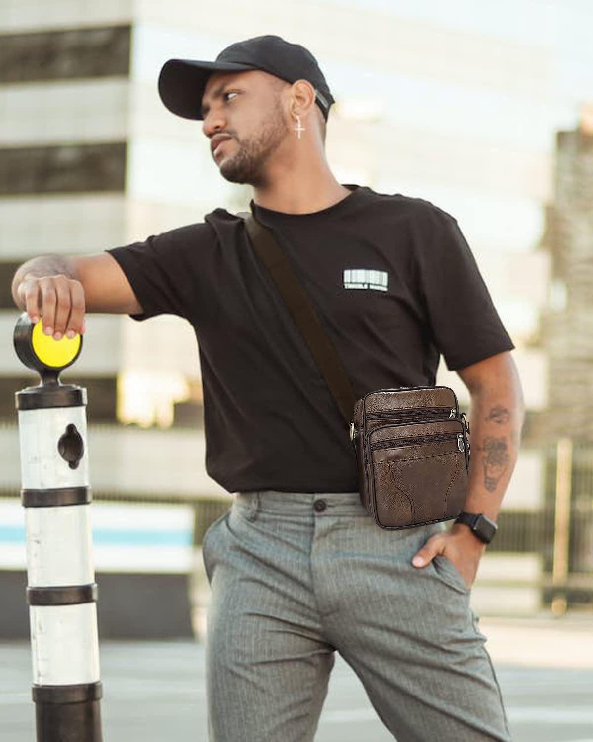 Thumbnail 2 de Realmark sac à bandoulière en cuir pour homme (petit sac messager, cuir véritable vintage)