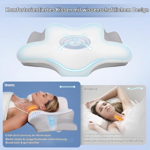 Detalle 2 de Missleep Fehlschlaf Nackenstützkissen – ergonomisches Memory Foam Kissen mit zwei Höhen und kühlendem Bezug