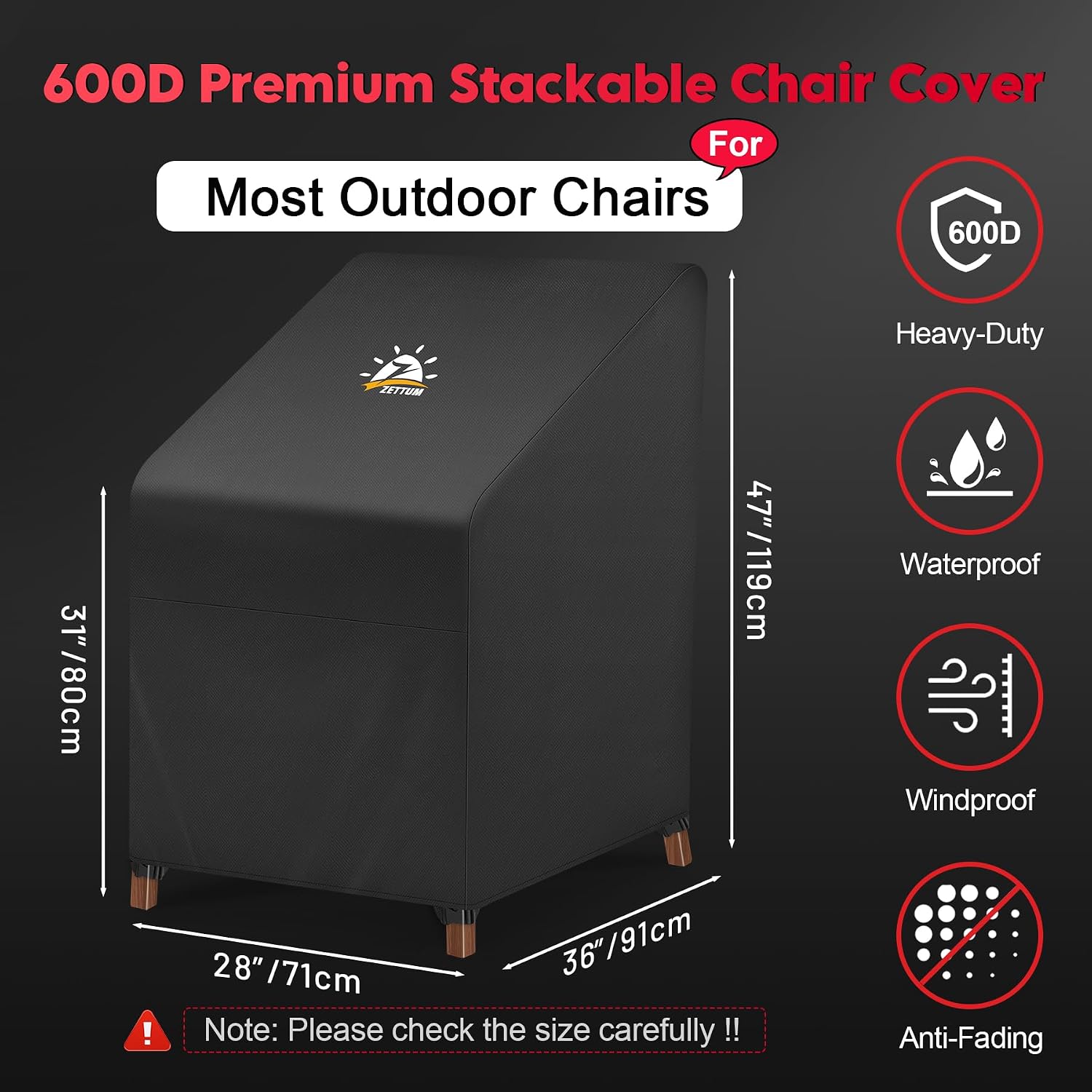 Detalle de Zettum 1 Stuk afdekhoes voor stapelstoelen, 600D Oxford met PU-coating
