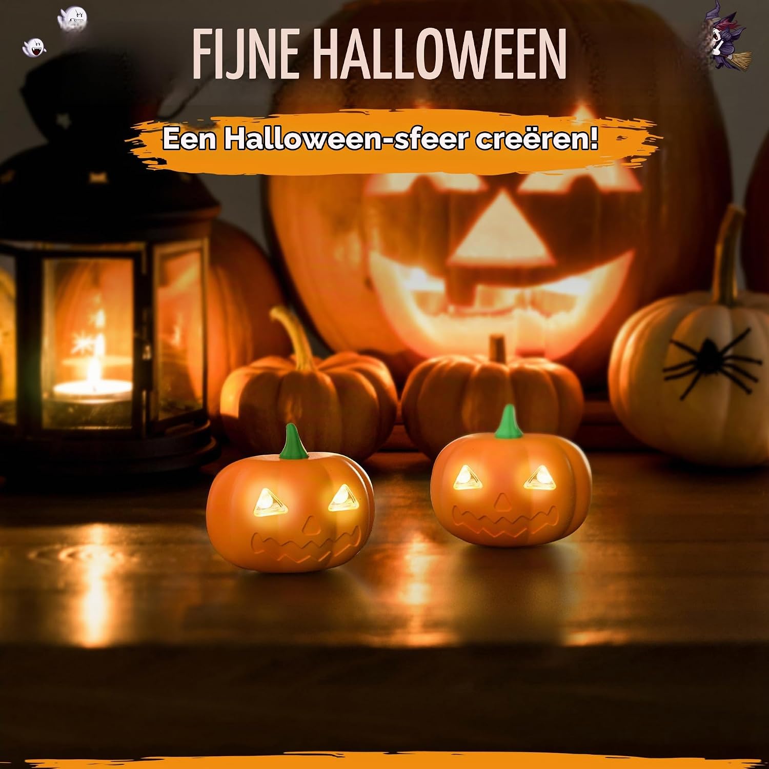 Detalle 1 de EVERBRITE E021060AU Halloween-hoofdlampjes met pompoen, 2 stuks