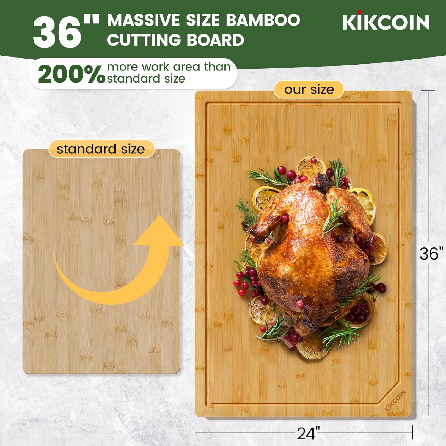 Thumbnail 1 de Kikcoin 36” × 24” Bamboo Cutting Board — Heavy‑Duty, Multiuse Kitchen Surface
