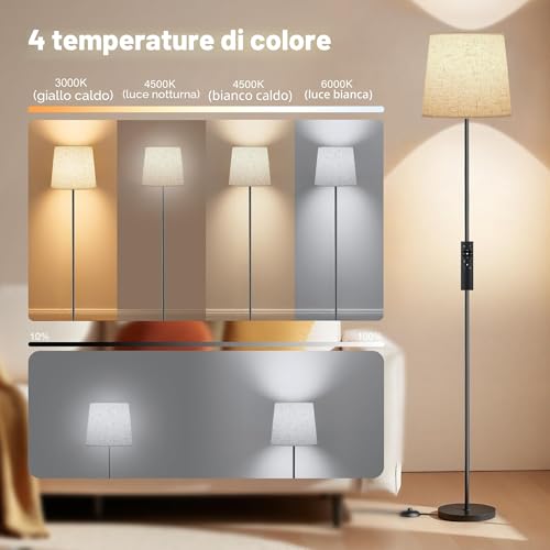 Detalle de SIBRILLE Lampada da Terra Salotto 9W con Telecomando e Pedale - LED E27, 3000K–6000K, Paralume in Lino
